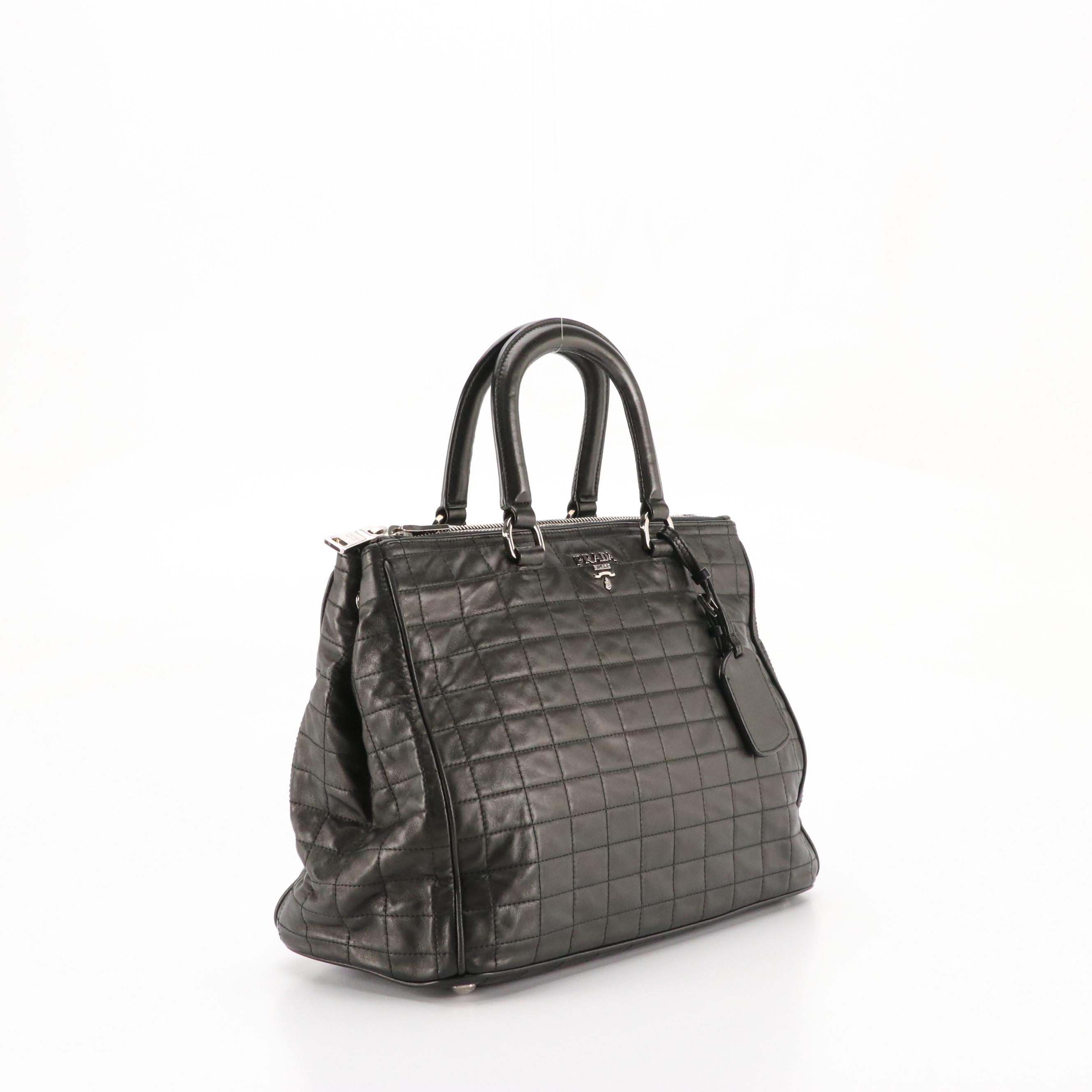 Prada Top Handle Bag in Black Quilted Nappa Leather