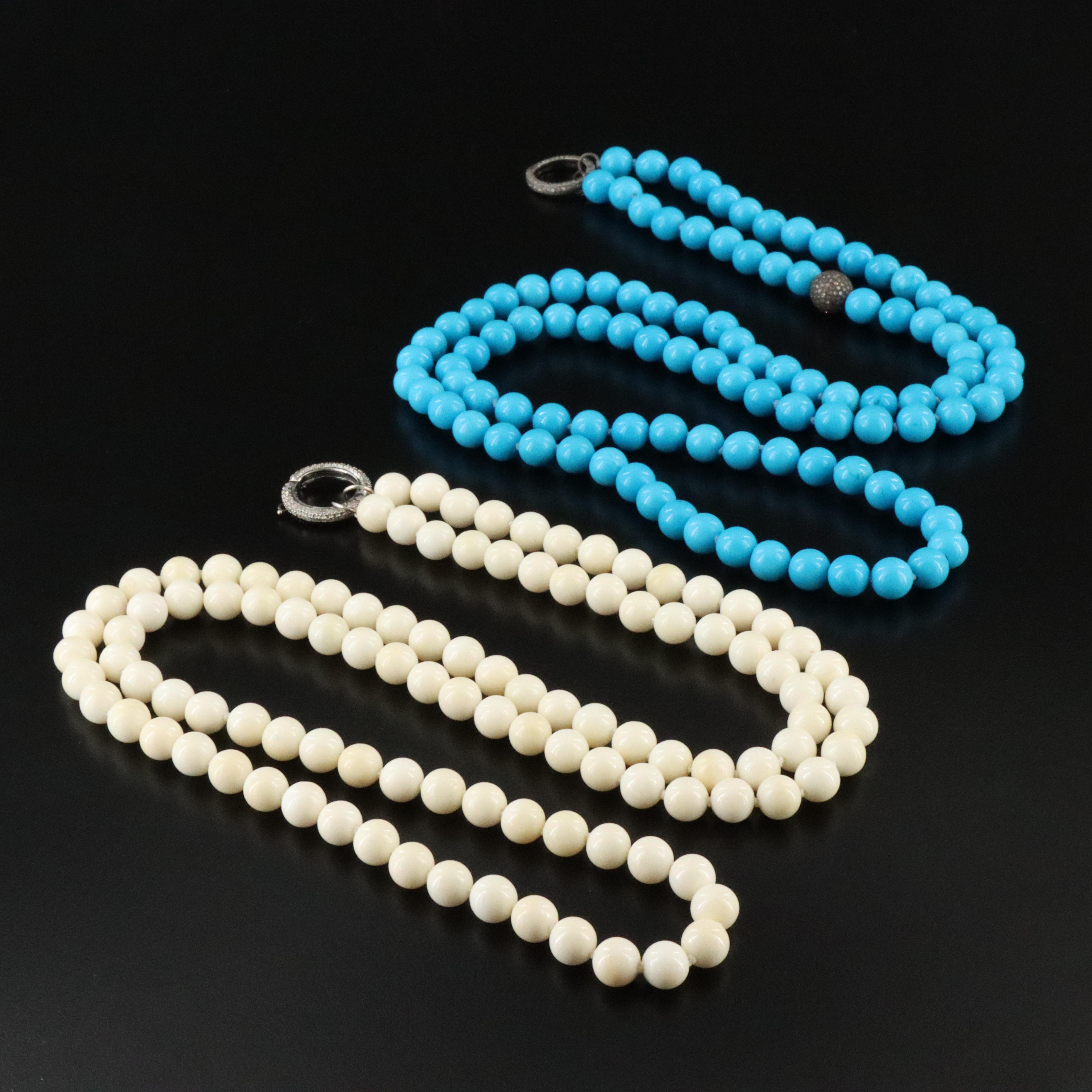Sheryl Lowe Sterling Bone and Magnesite Necklaces with Pavé Diamond Accents