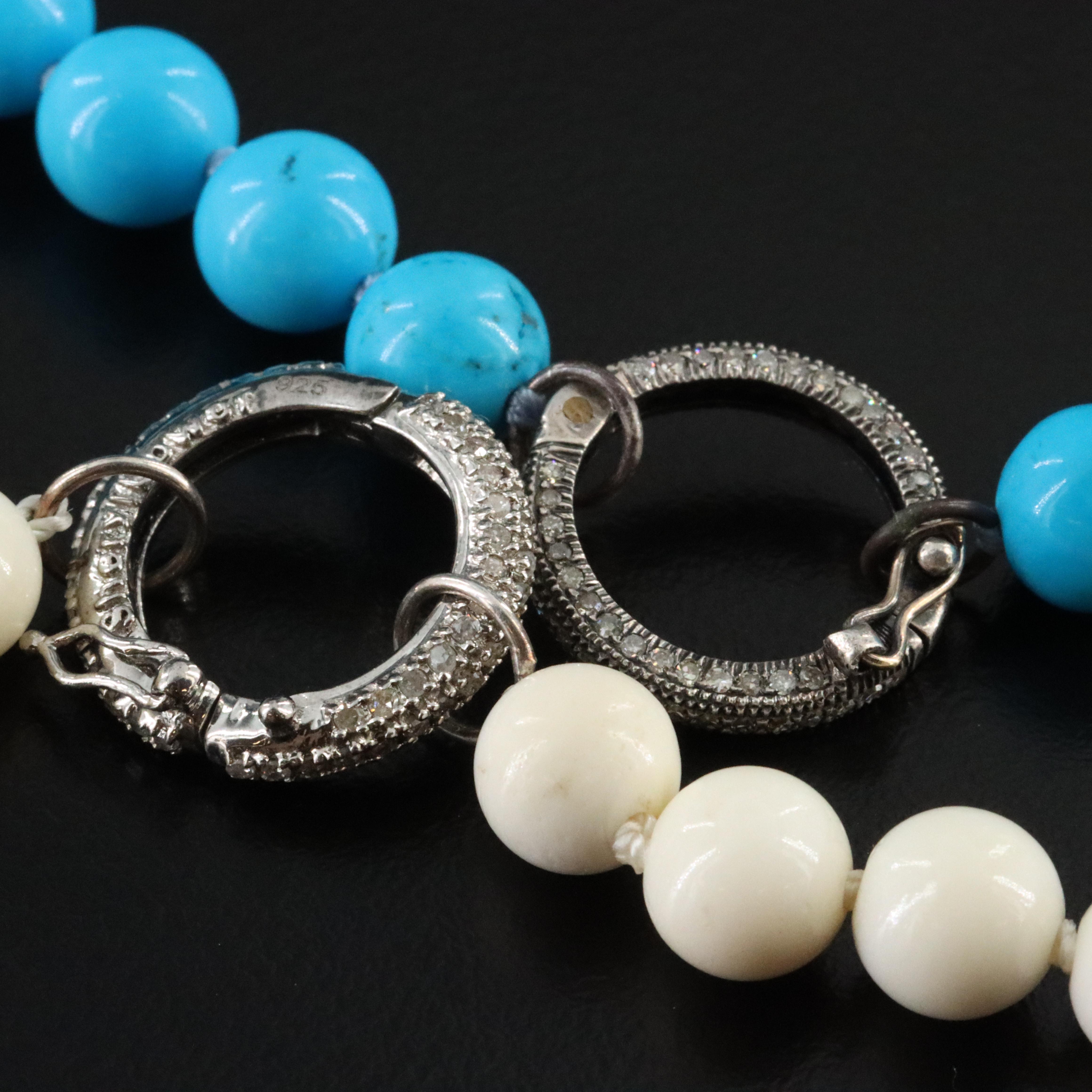 Sheryl Lowe Sterling Bone and Magnesite Necklaces with Pavé Diamond Accents