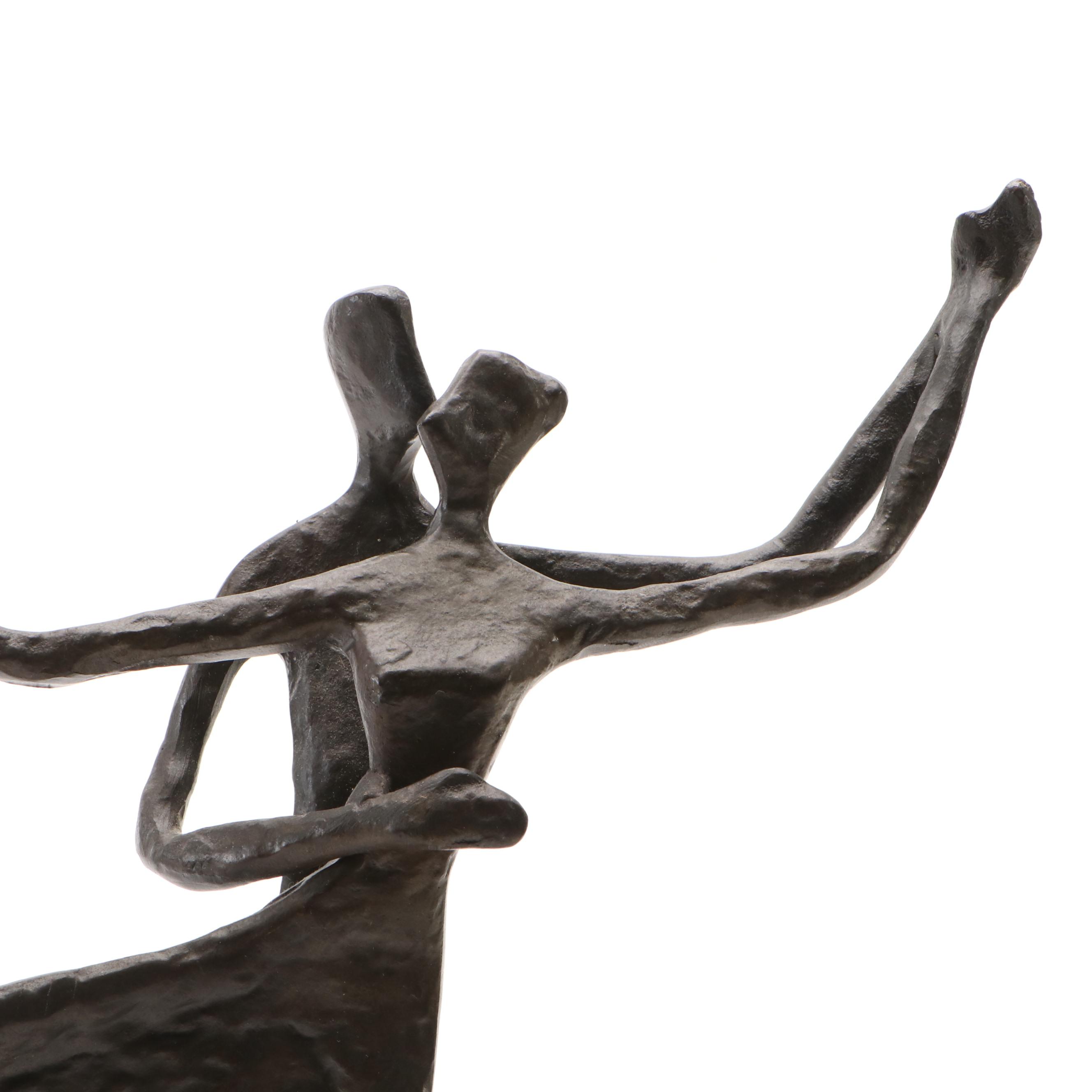 Brutalist Style Bronzed Metal Dancing Couple
