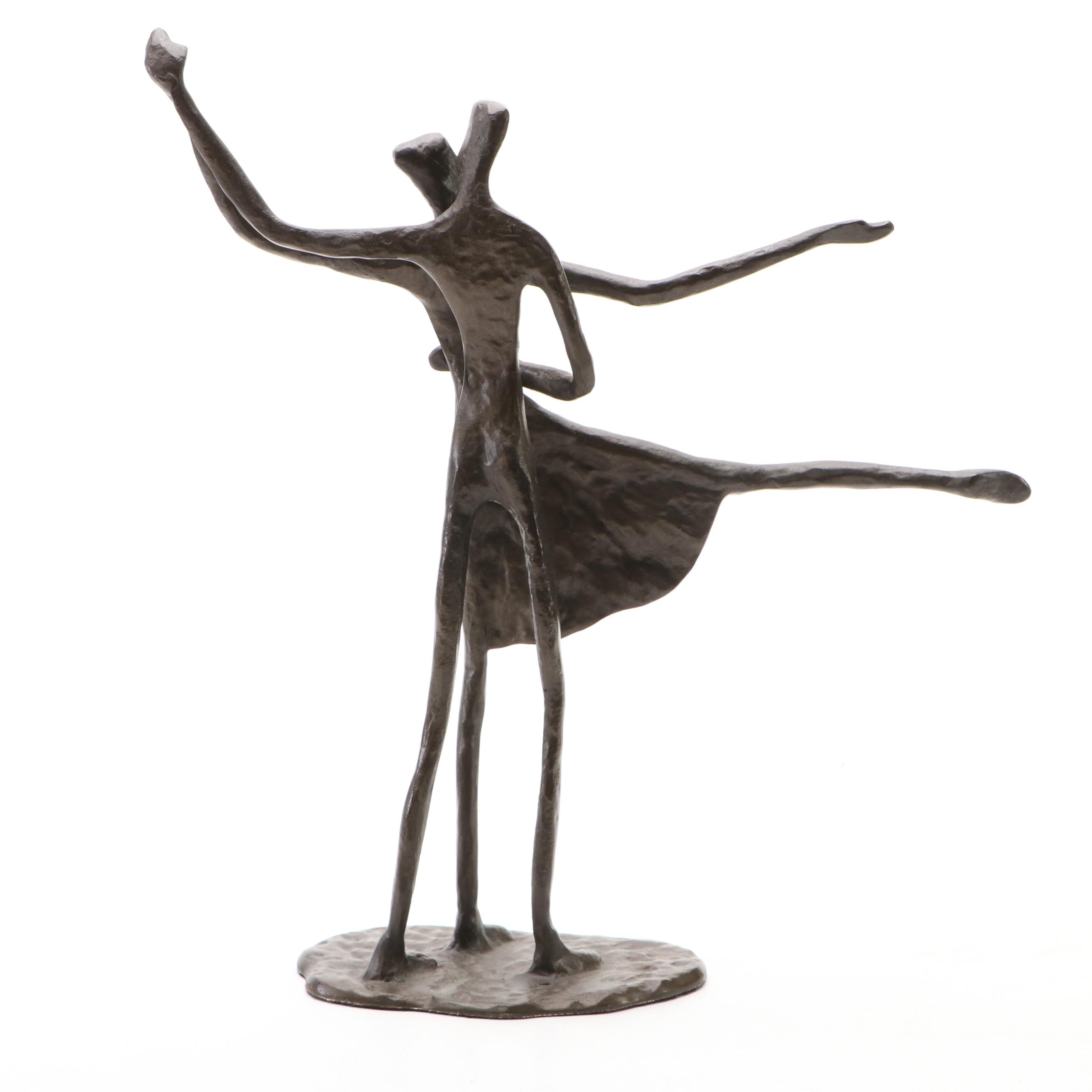 Brutalist Style Bronzed Metal Dancing Couple