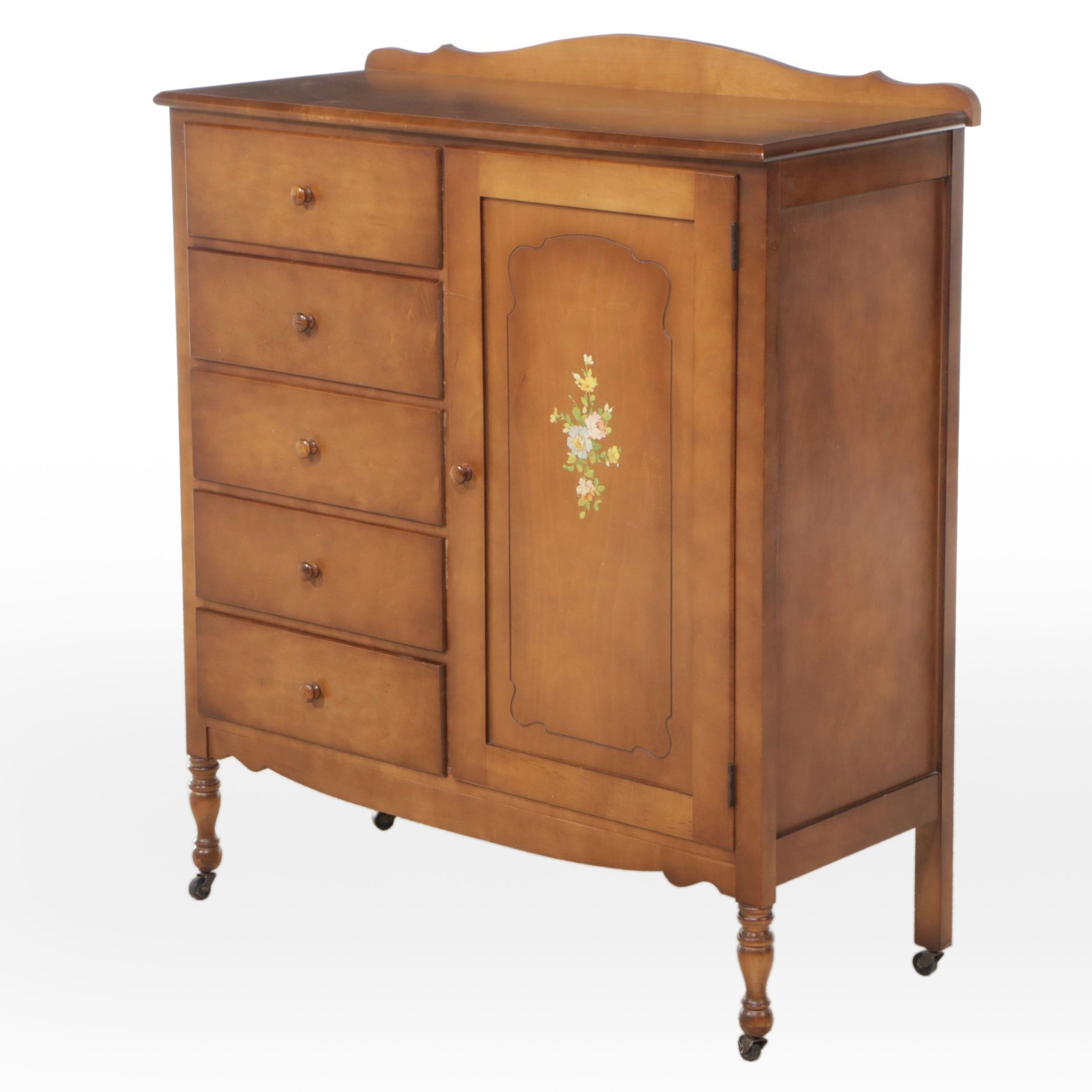 Children's Maple Wardrobe with Applied Floral Decoration