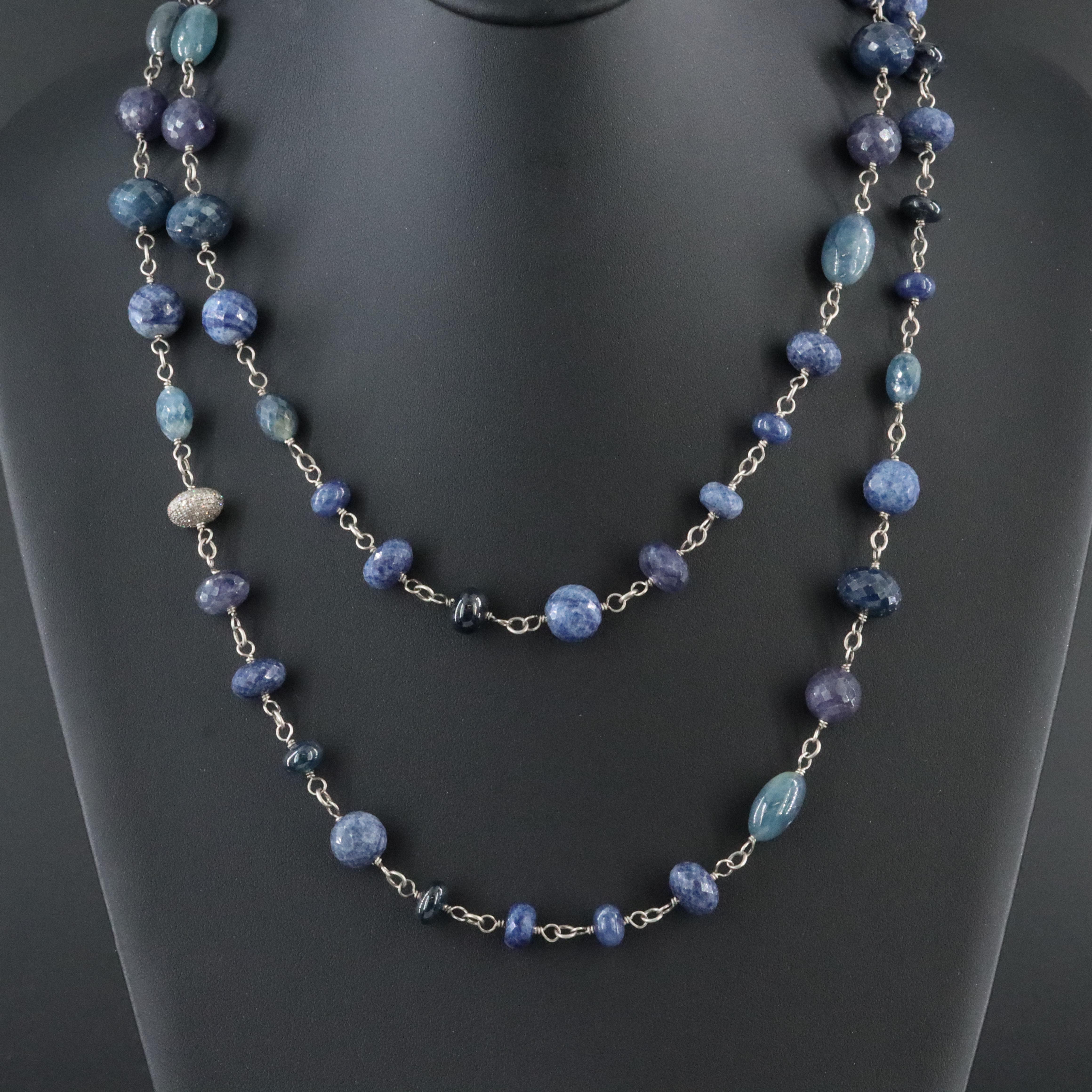 Sheryl Lowe Sterling Gemstone Necklace with Pavé Diamond Accent Bead