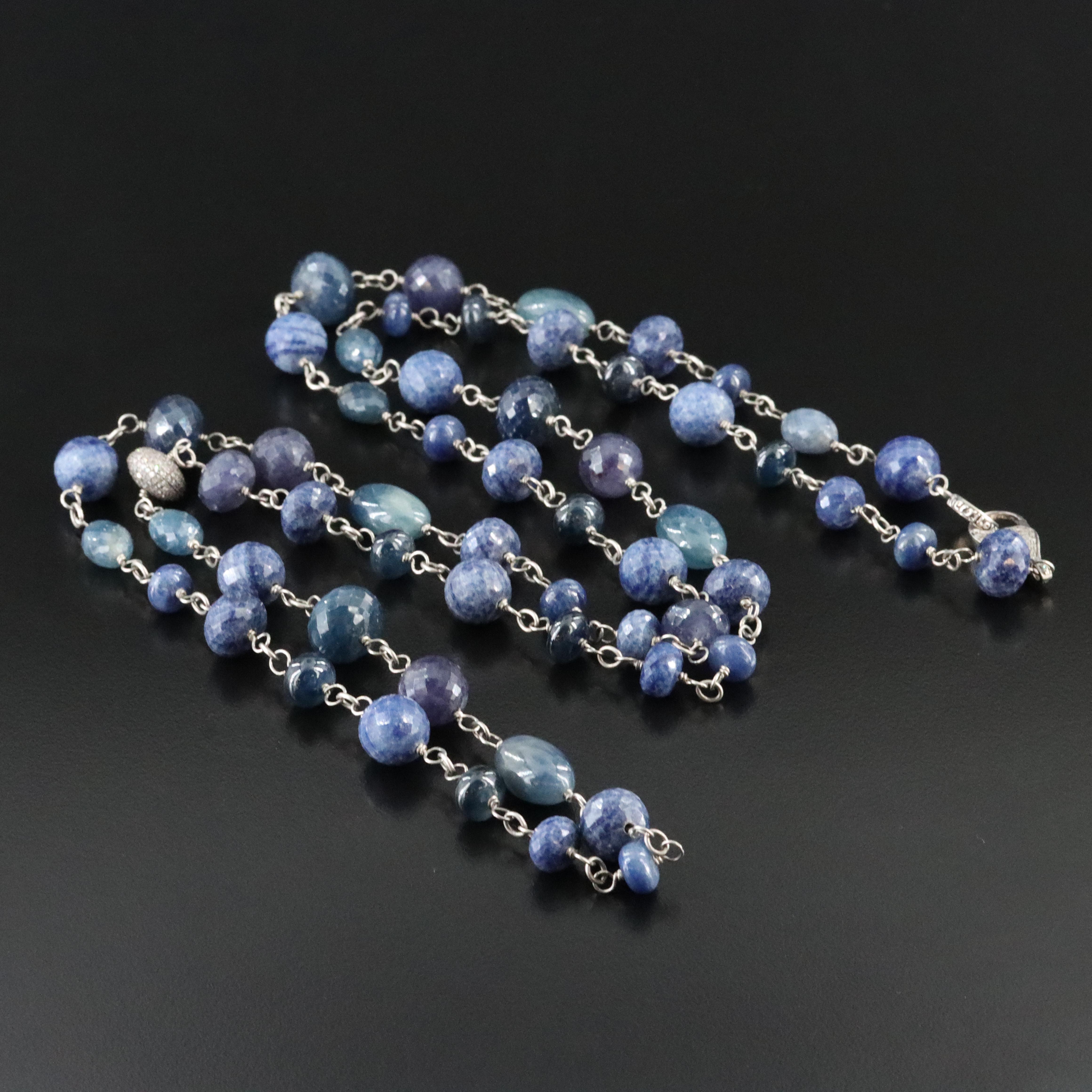 Sheryl Lowe Sterling Gemstone Necklace with Pavé Diamond Accent Bead