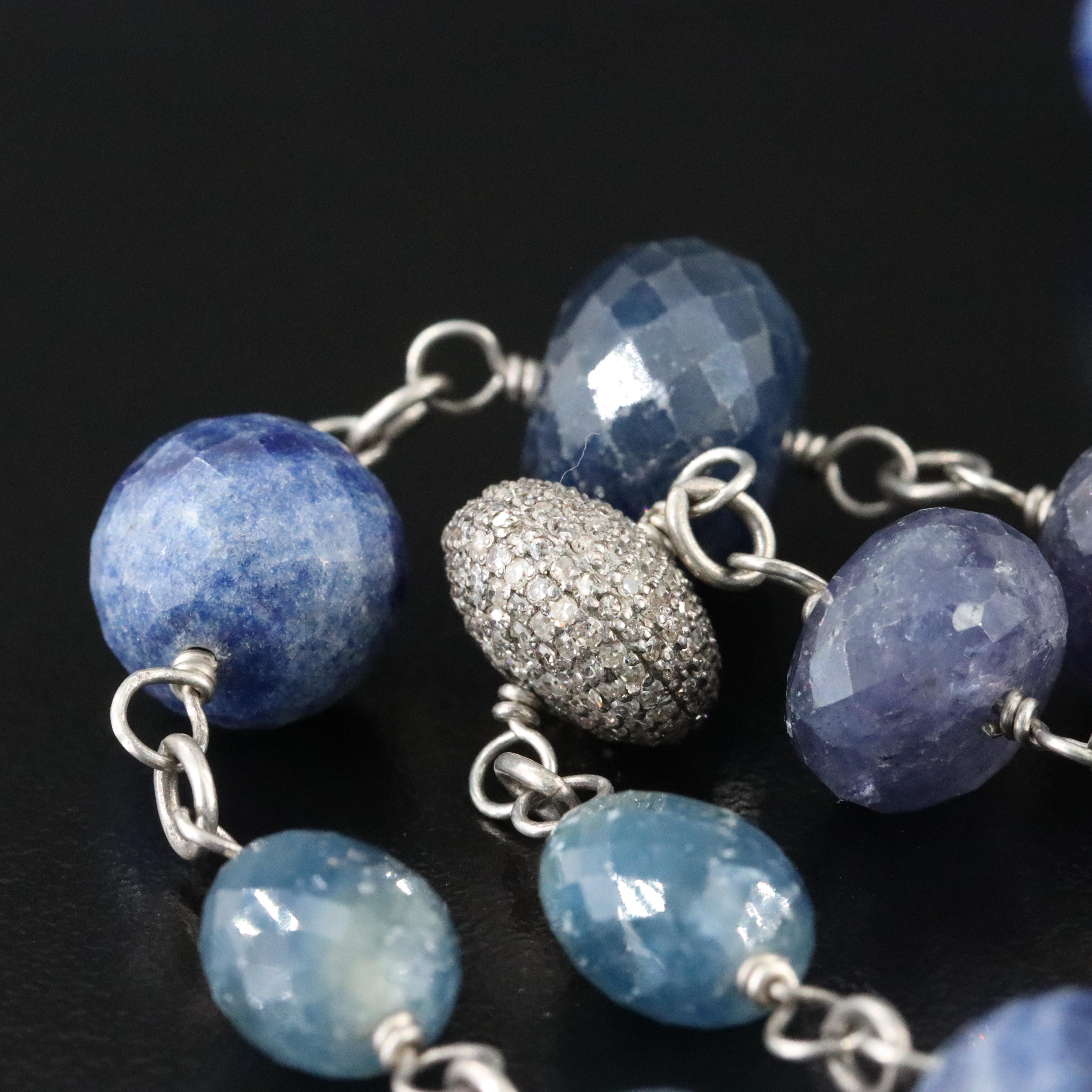 Sheryl Lowe Sterling Gemstone Necklace with Pavé Diamond Accent Bead