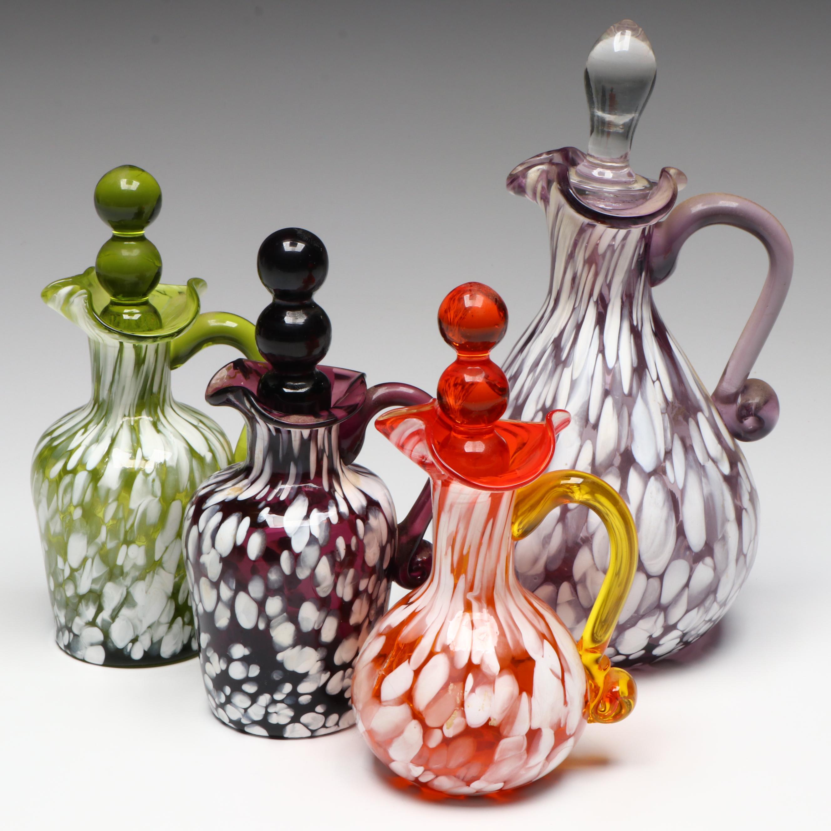 Rainbow Art with Other Spatter Glass Cruets, Mid to Late 20th Century