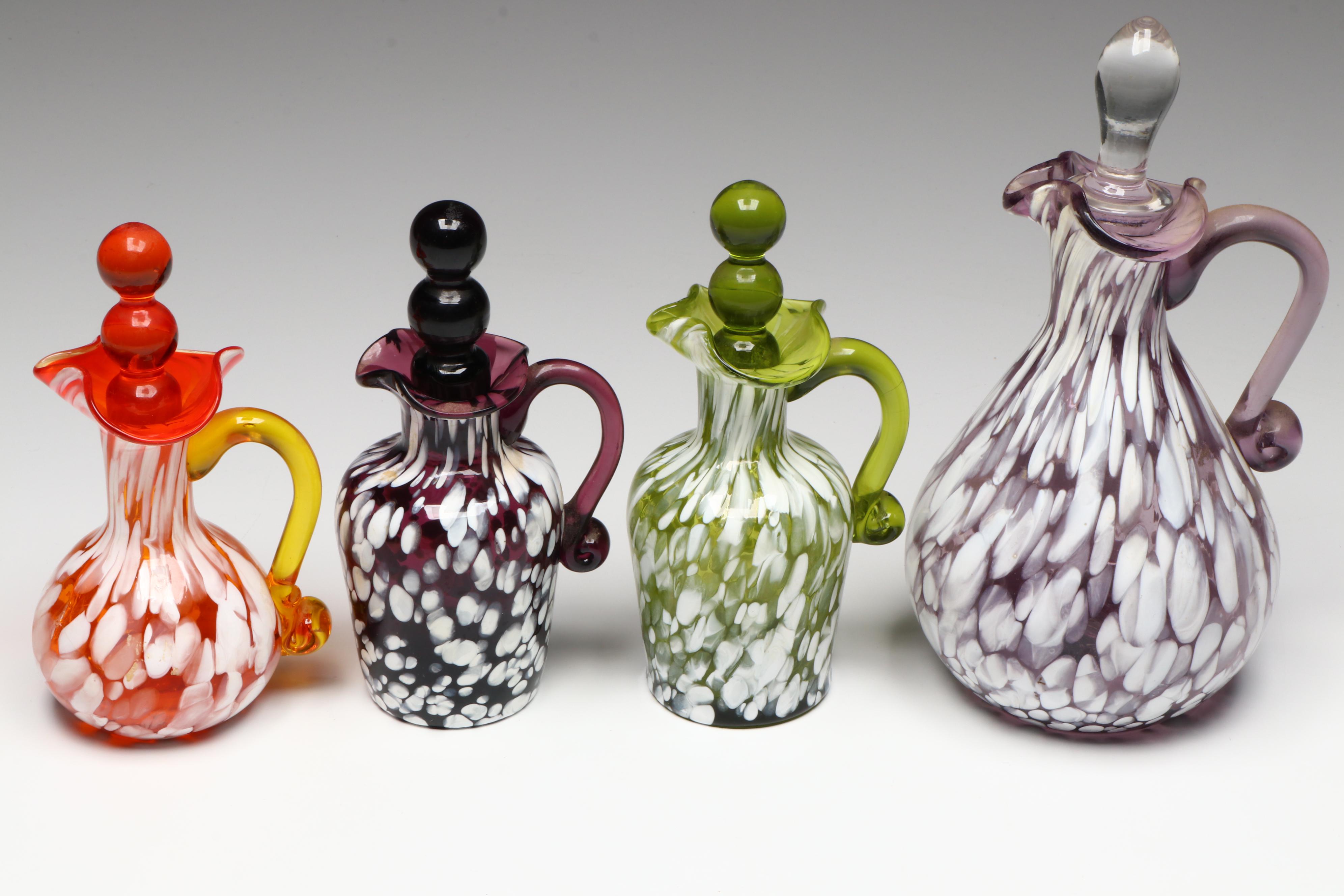 Rainbow Art with Other Spatter Glass Cruets, Mid to Late 20th Century