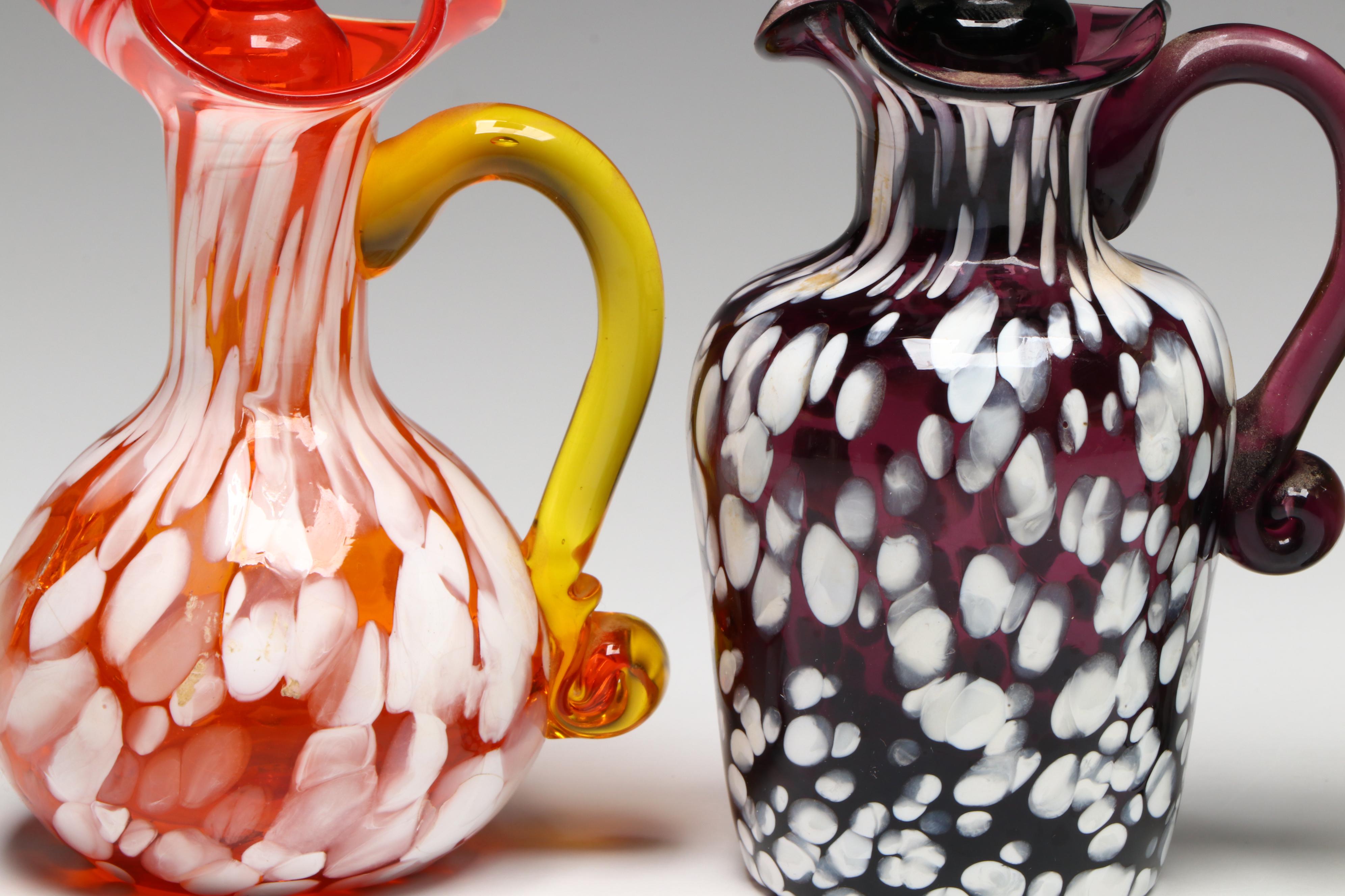 Rainbow Art with Other Spatter Glass Cruets, Mid to Late 20th Century