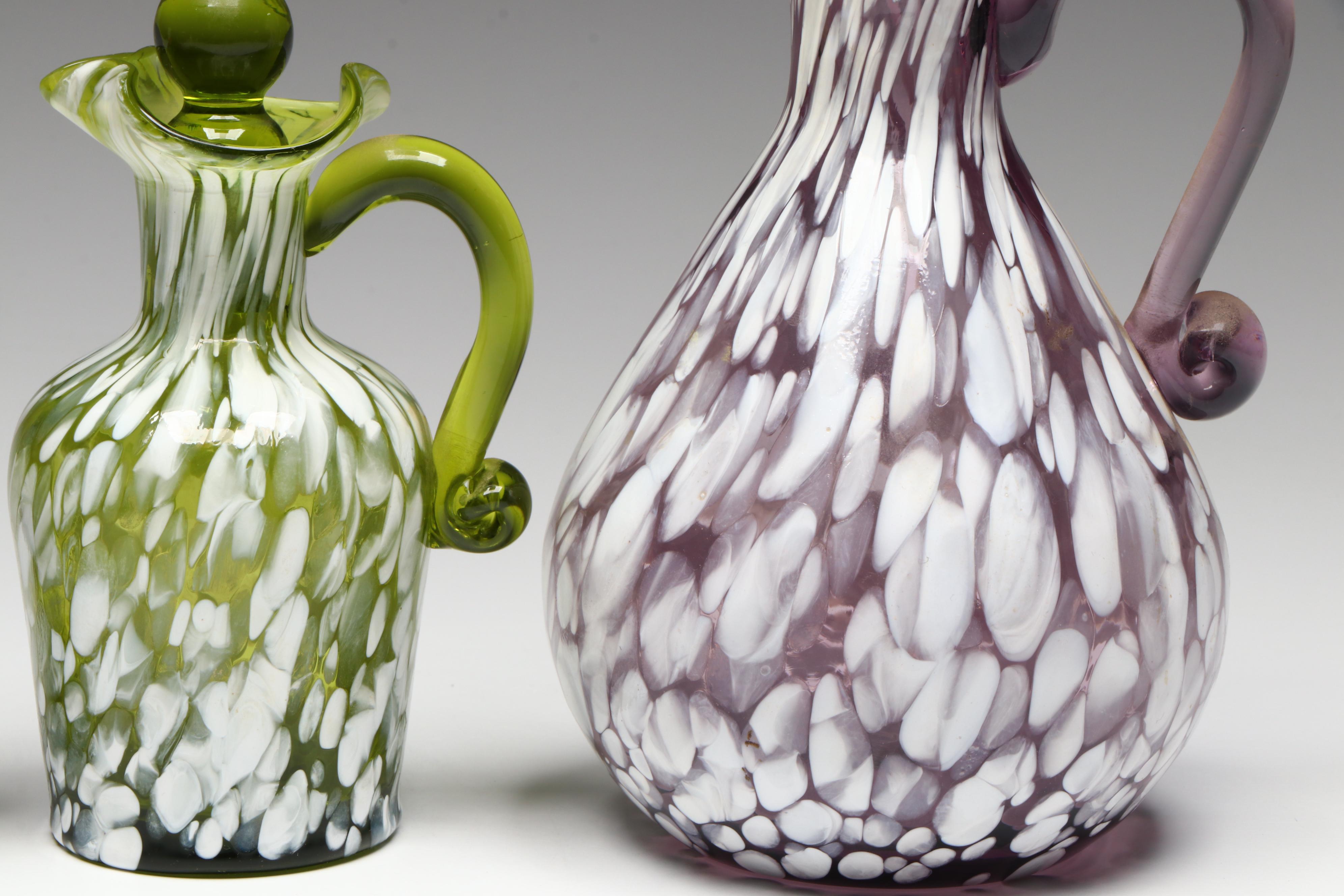 Rainbow Art with Other Spatter Glass Cruets, Mid to Late 20th Century