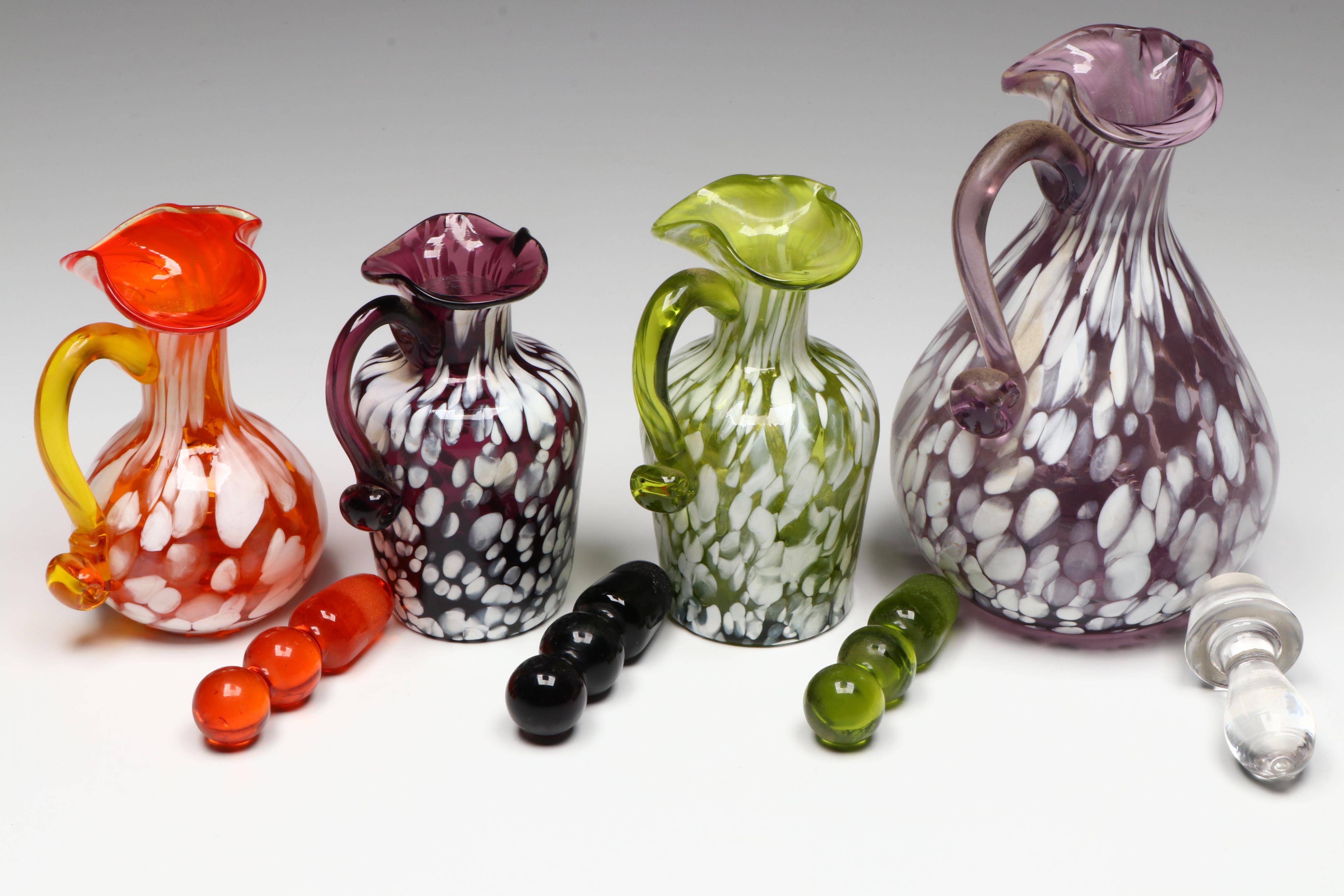 Rainbow Art with Other Spatter Glass Cruets, Mid to Late 20th Century