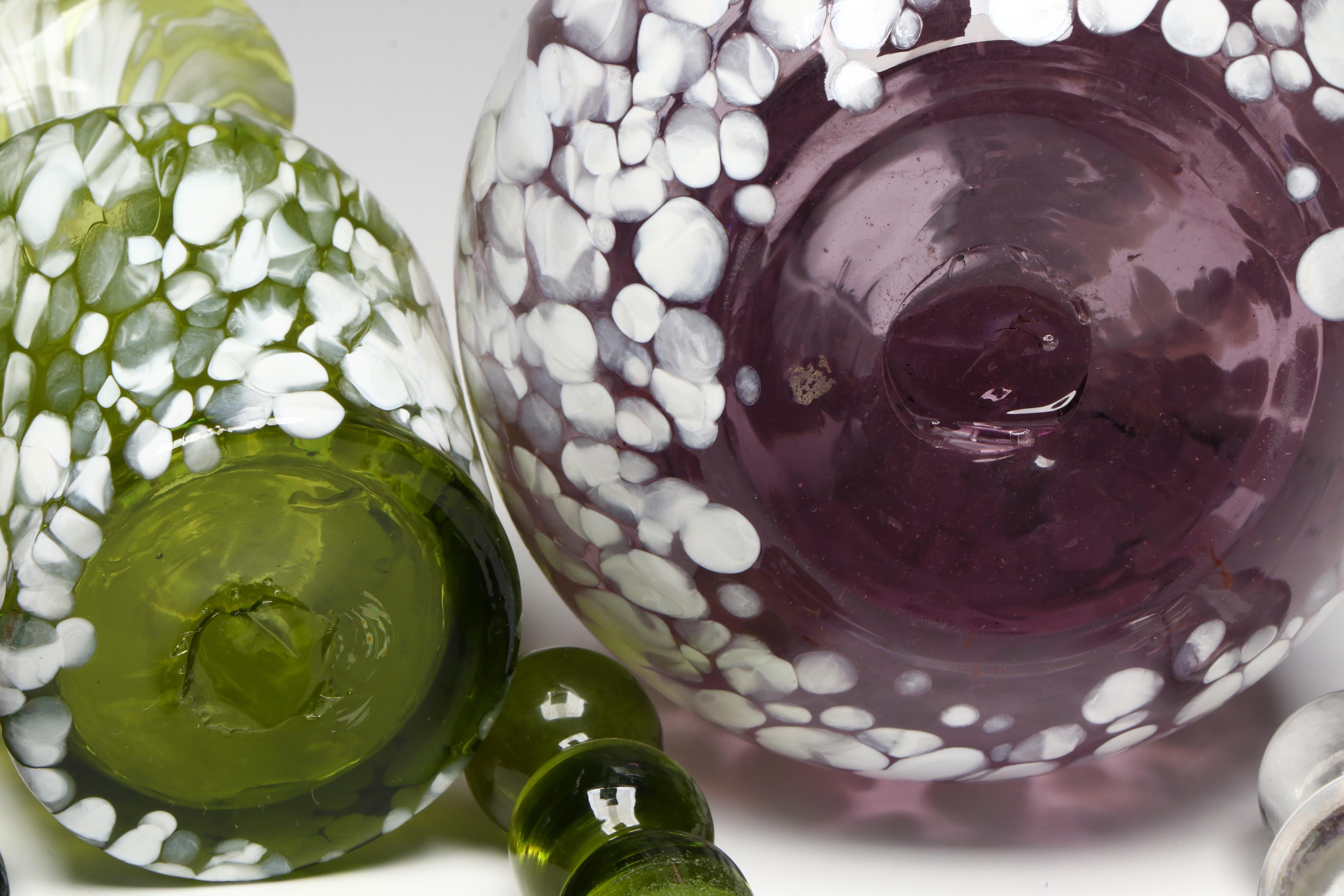 Rainbow Art with Other Spatter Glass Cruets, Mid to Late 20th Century