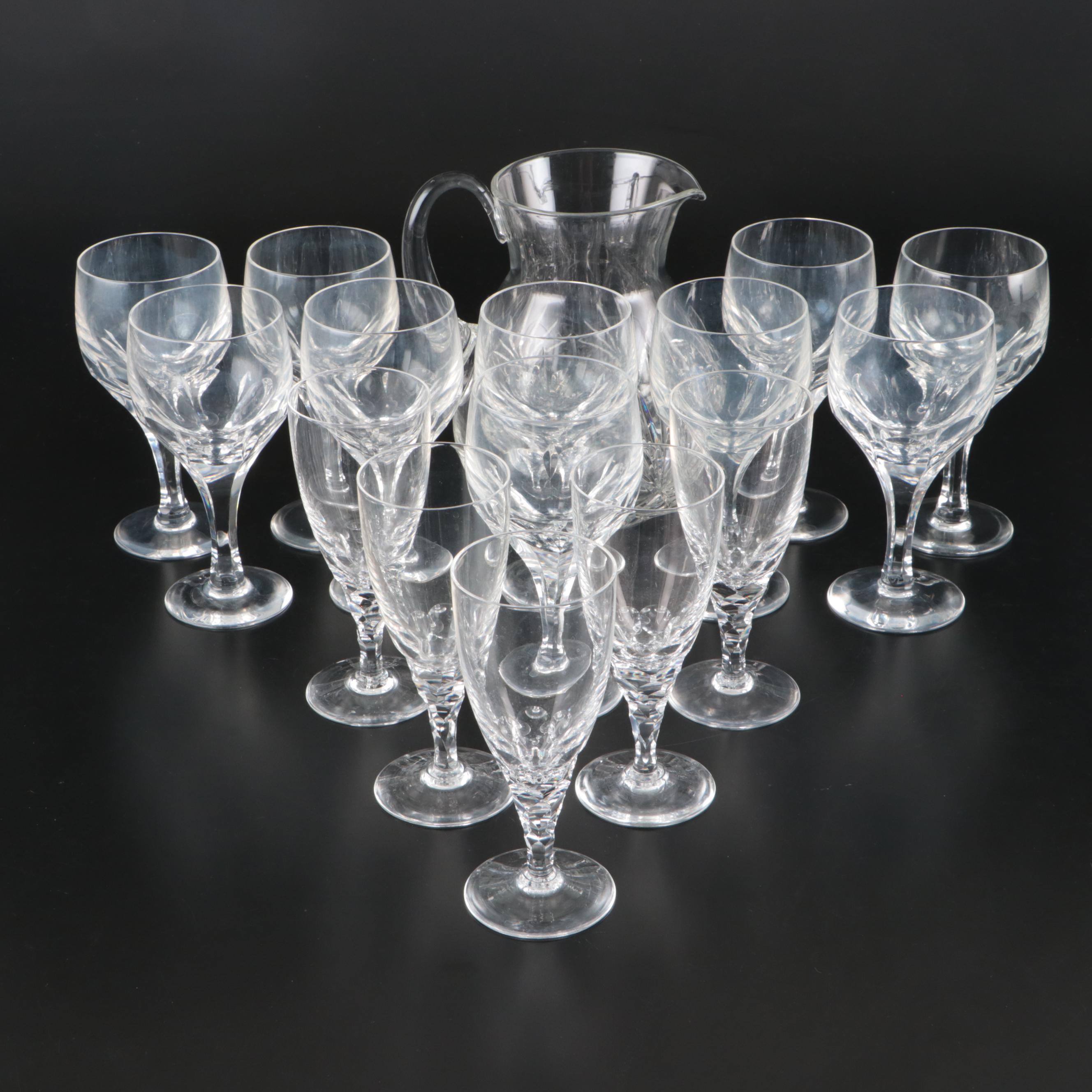 Crystal Pitcher with Other Wine Glasses and Water Goblets