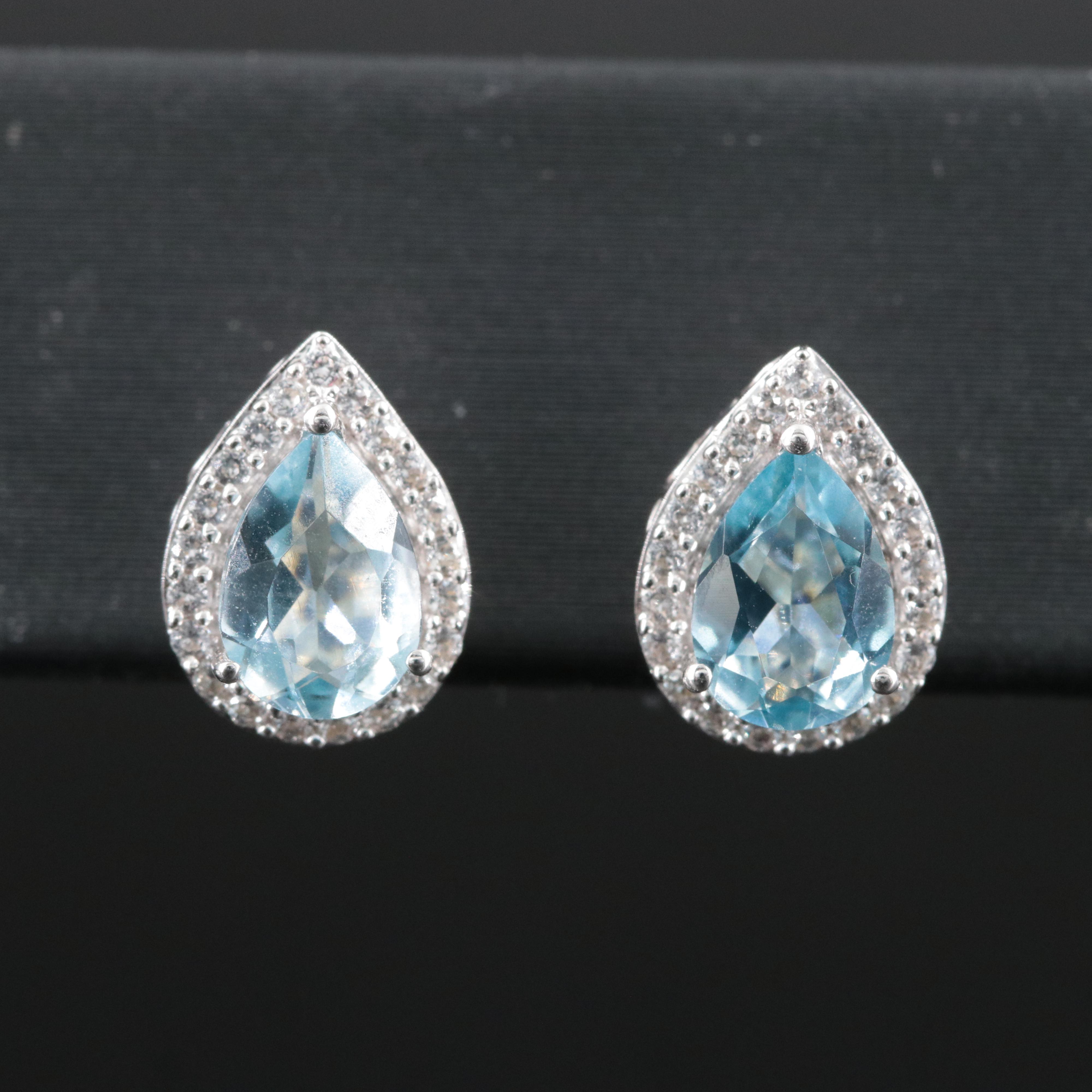 Sterling Aquamarine and White Sapphire Earrings