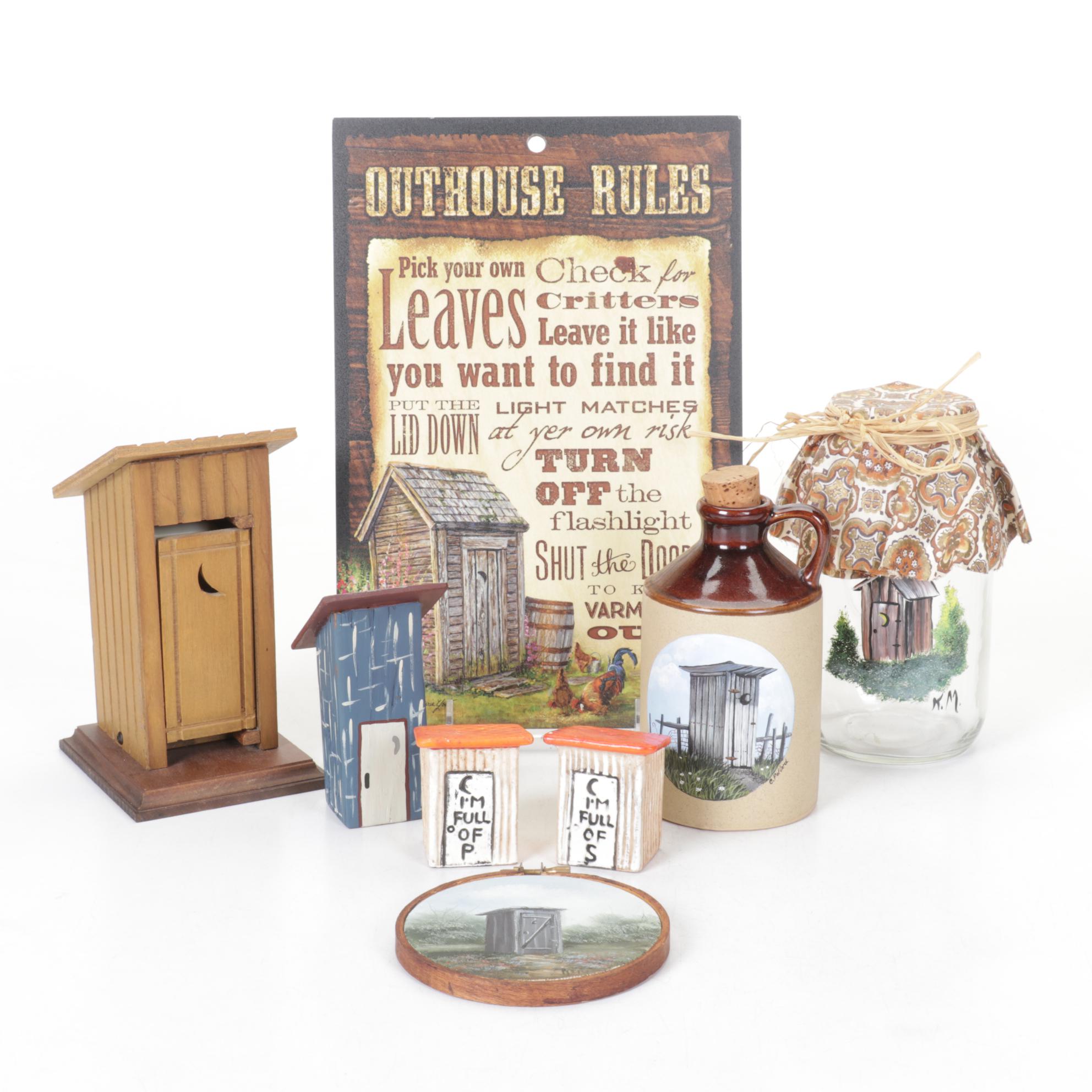 Hand-Painted Outhouse Motif Jug, Figurines & More