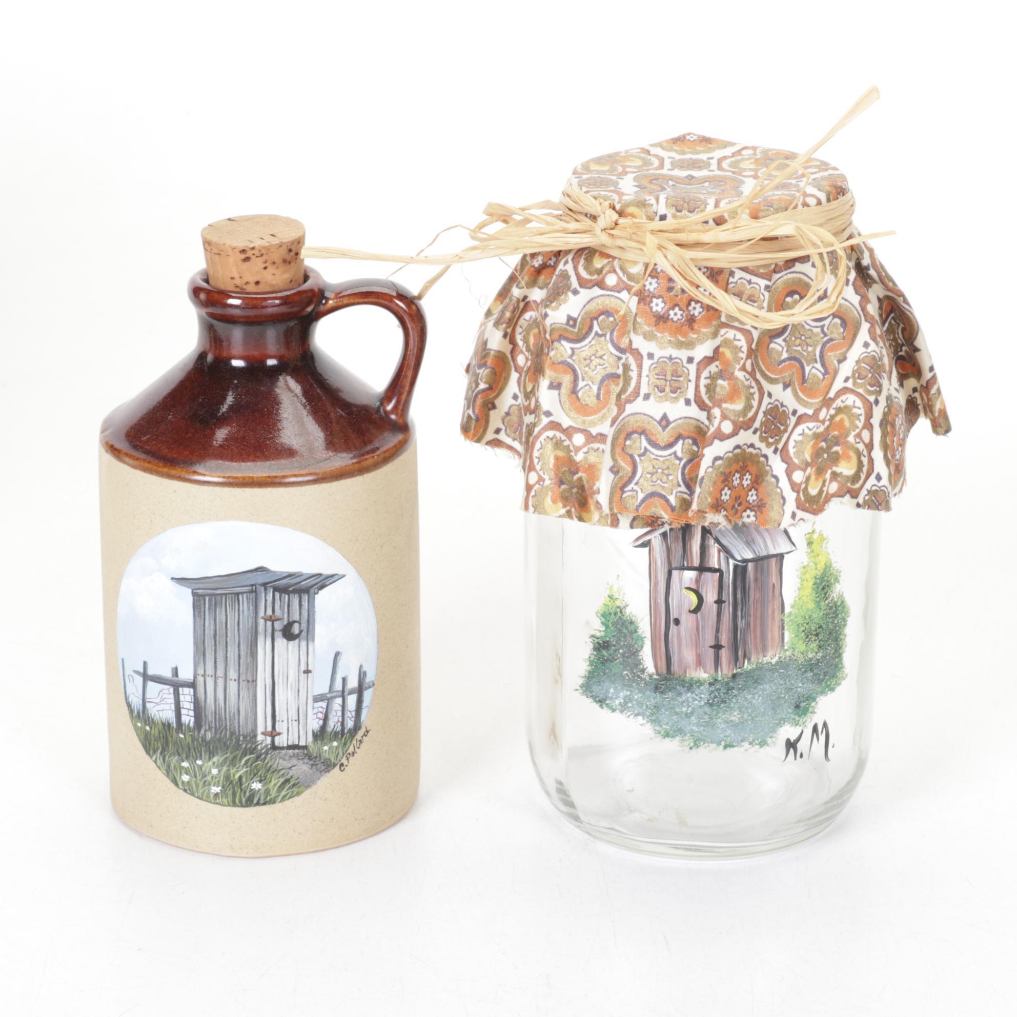Hand-Painted Outhouse Motif Jug, Figurines & More