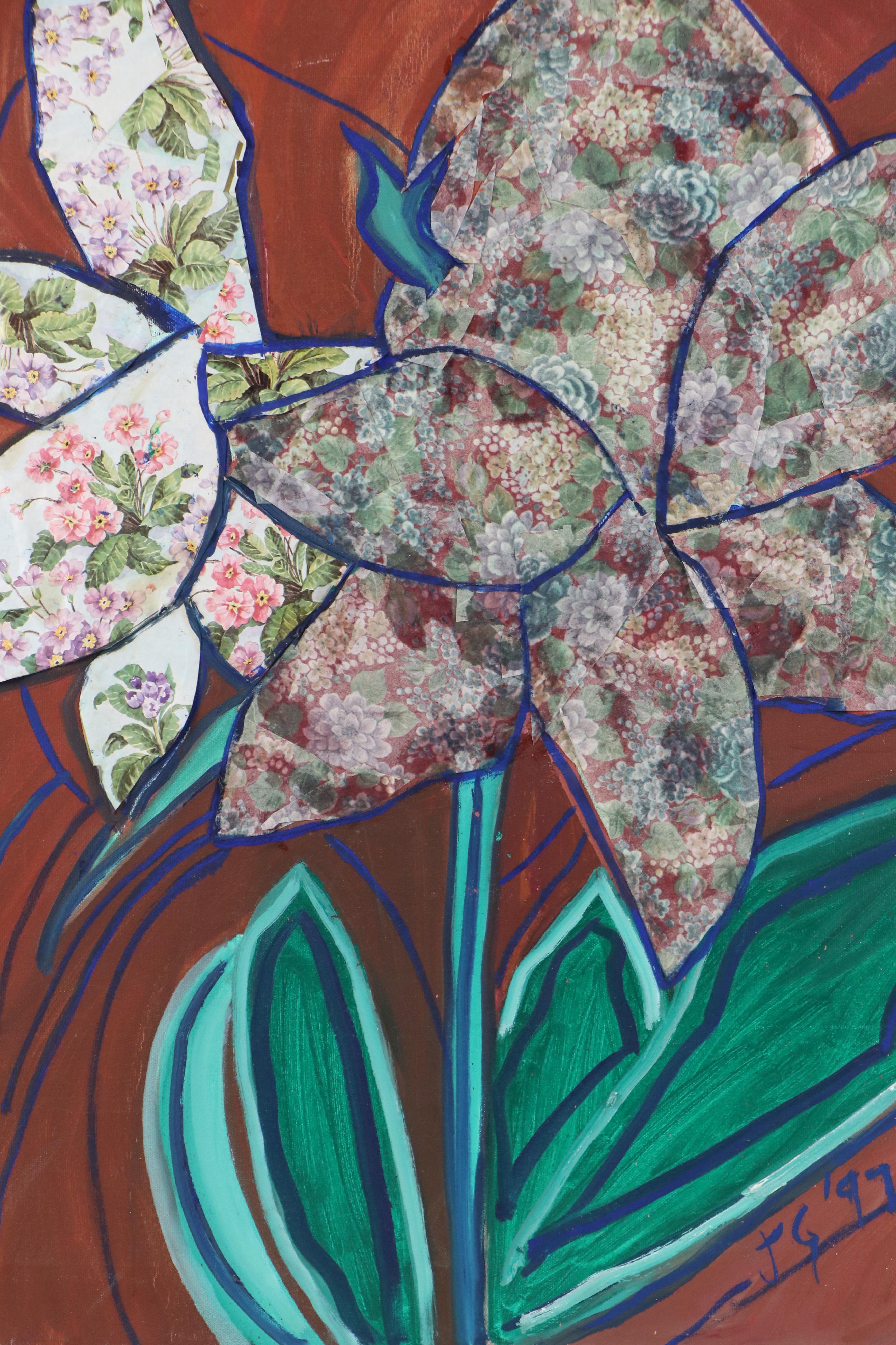 Janice Guttman Mixed Media Painting of Flowers, 1997