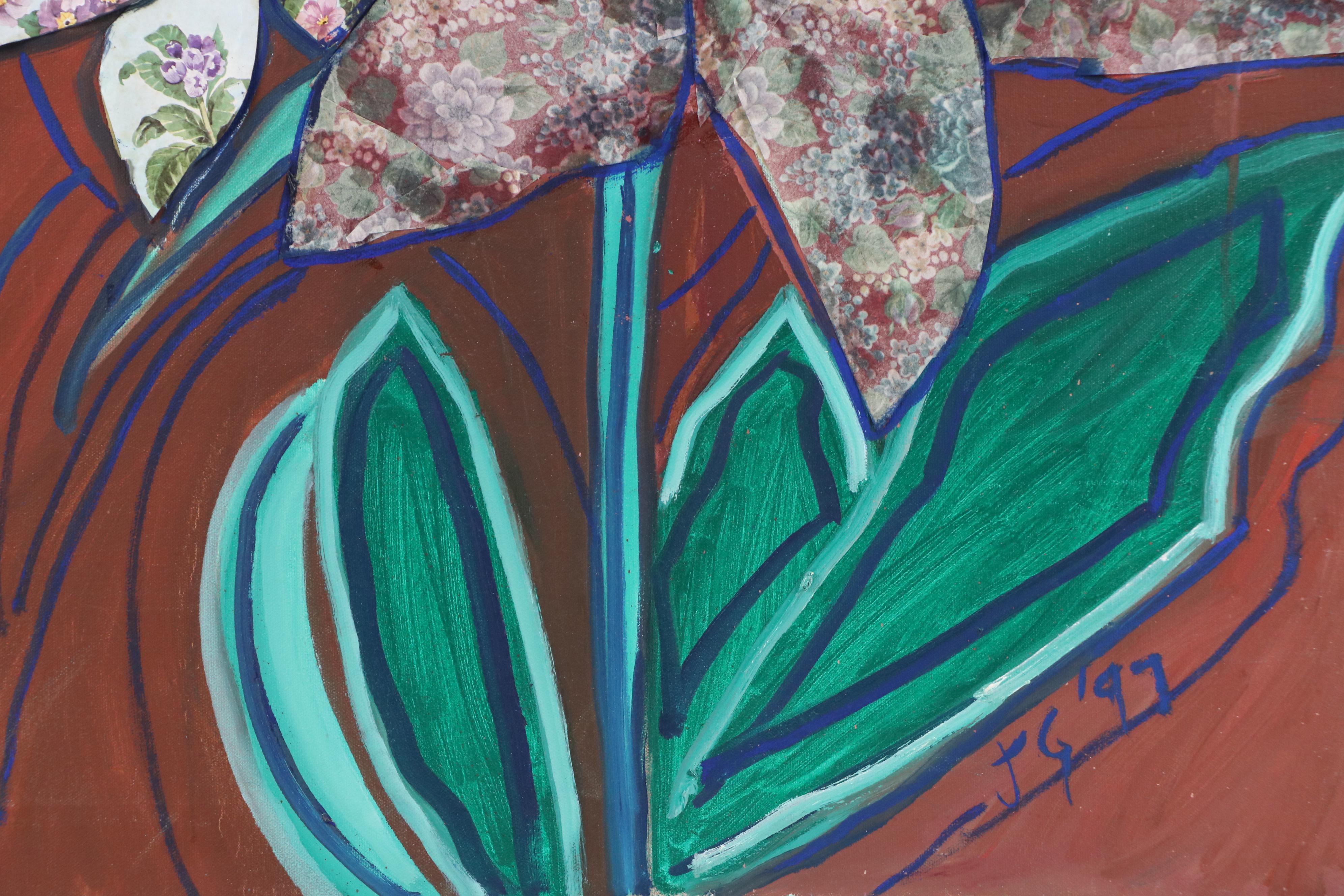 Janice Guttman Mixed Media Painting of Flowers, 1997