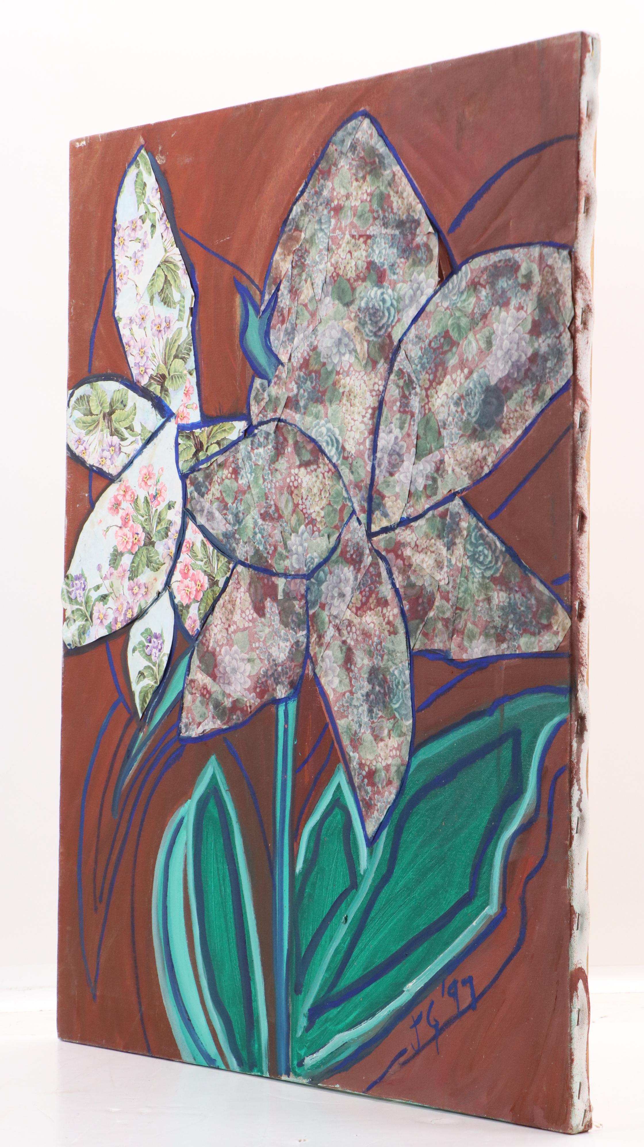 Janice Guttman Mixed Media Painting of Flowers, 1997