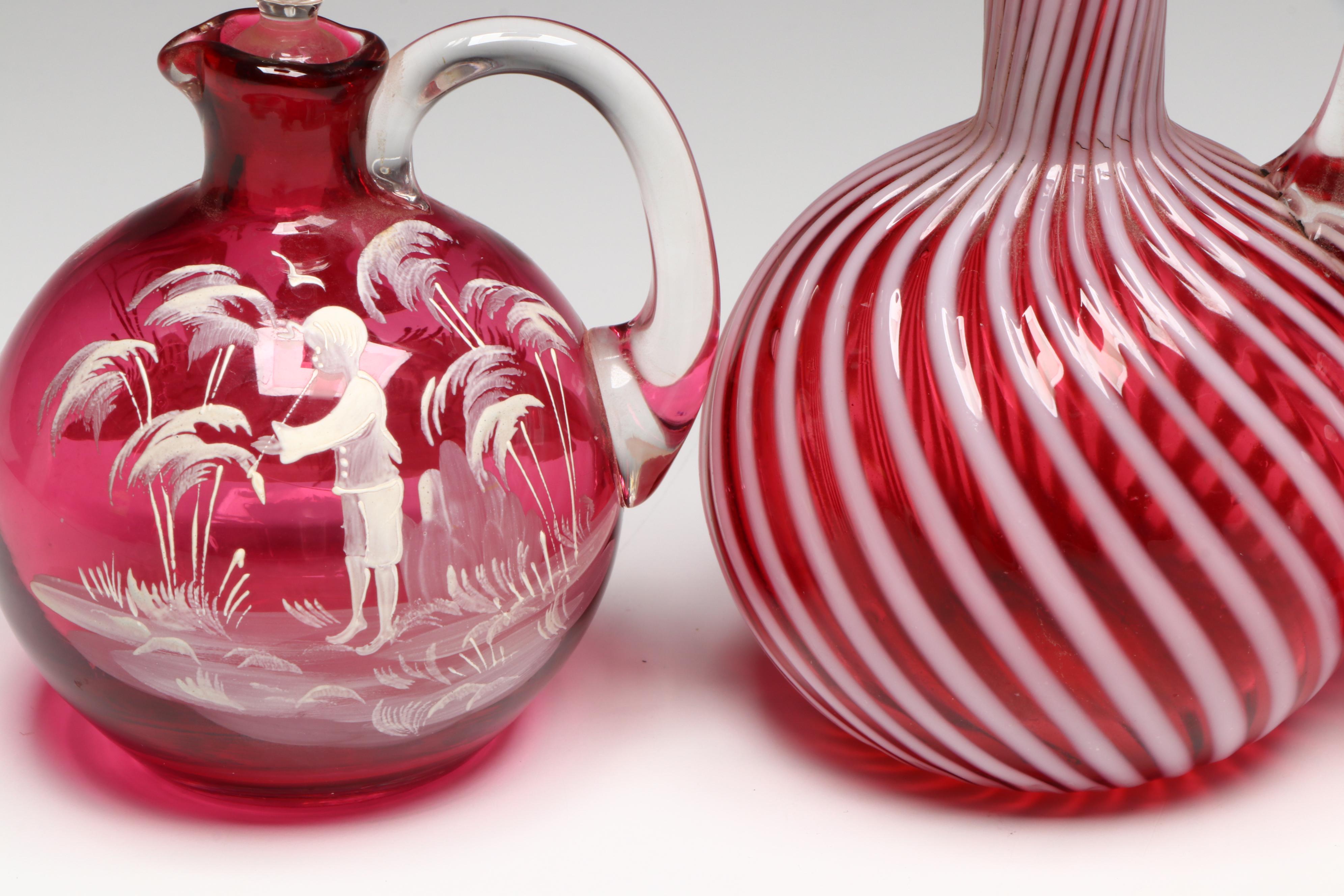 Mary Gregory Style with Other Cruets and Quilted Diamond Bottle