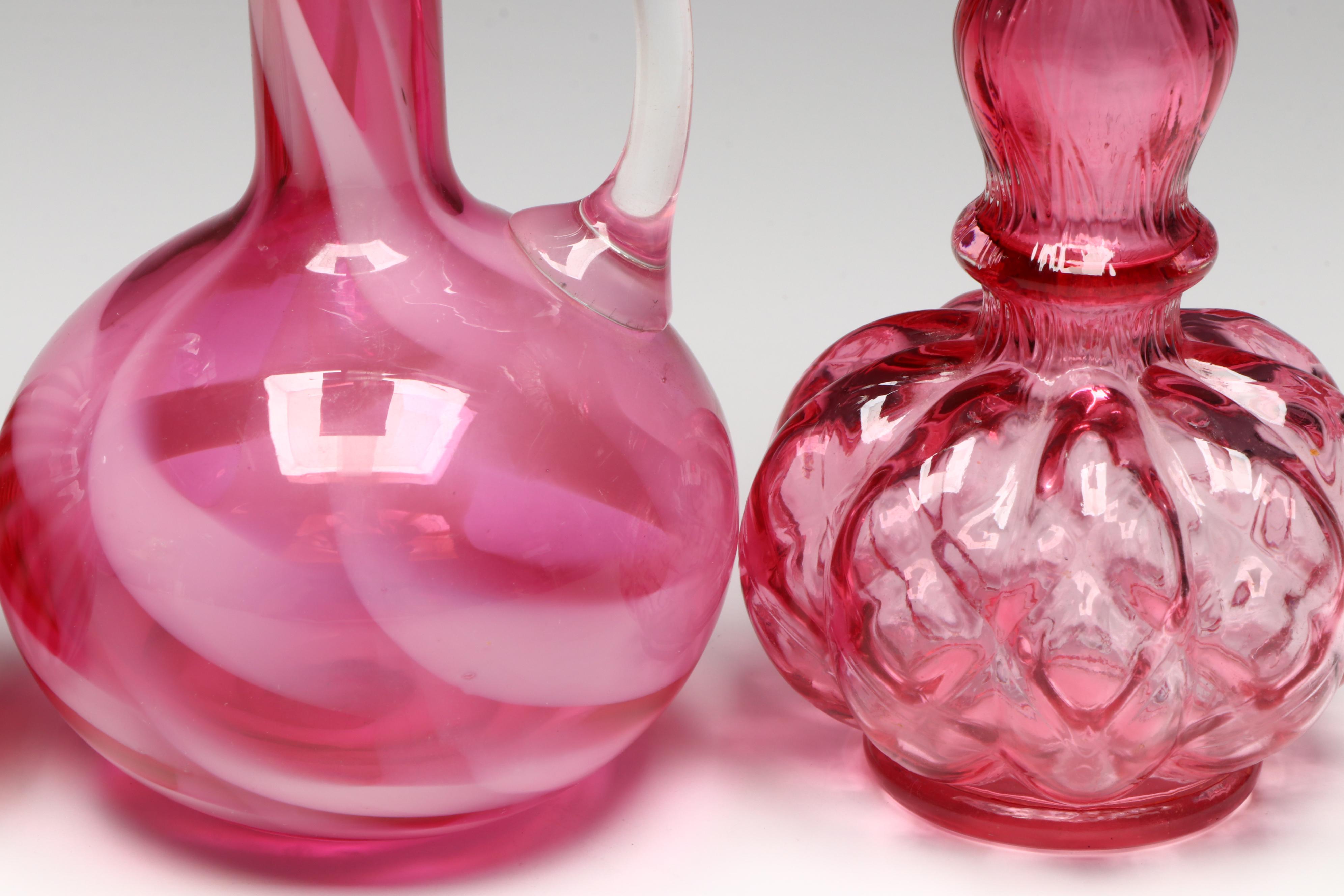 Mary Gregory Style with Other Cruets and Quilted Diamond Bottle