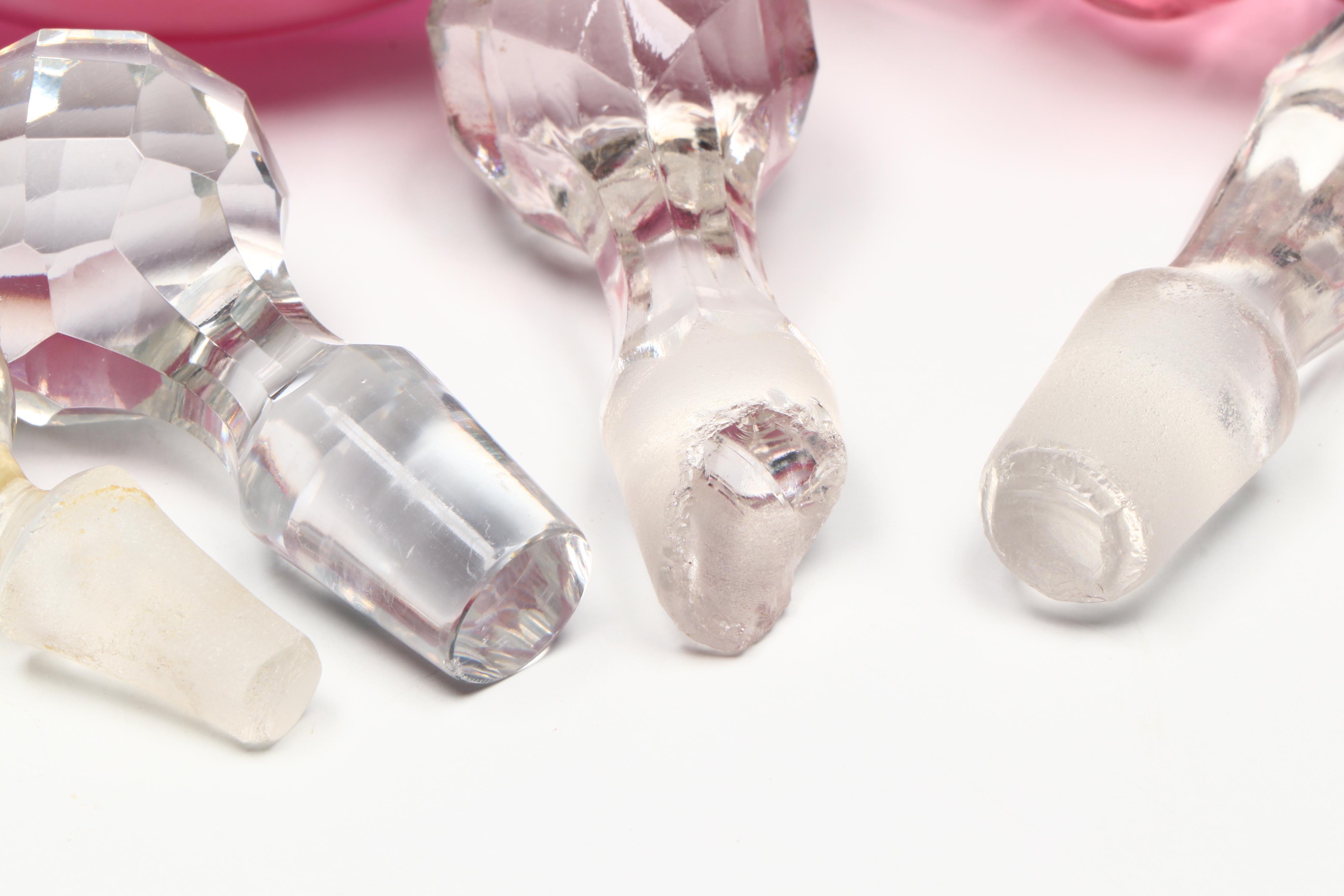 Mary Gregory Style with Other Cruets and Quilted Diamond Bottle