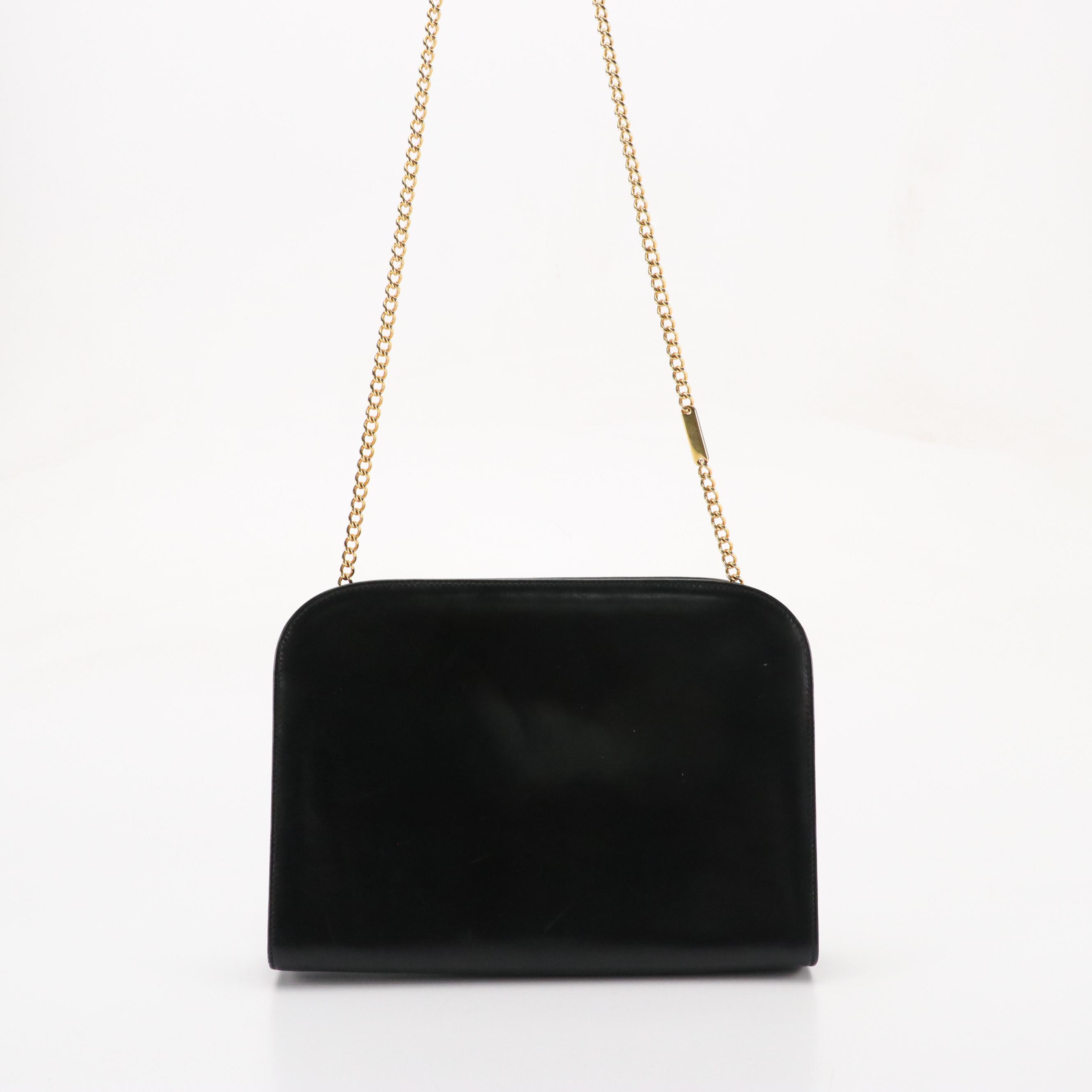 Salvatore Ferragamo Gancini Closure Chain Link Crossbody Bag in Black Leather