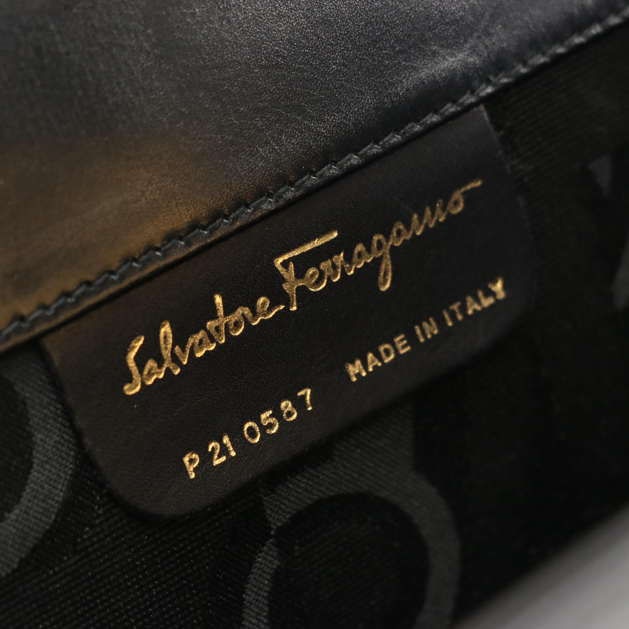 Salvatore Ferragamo Gancini Closure Chain Link Crossbody Bag in Black Leather