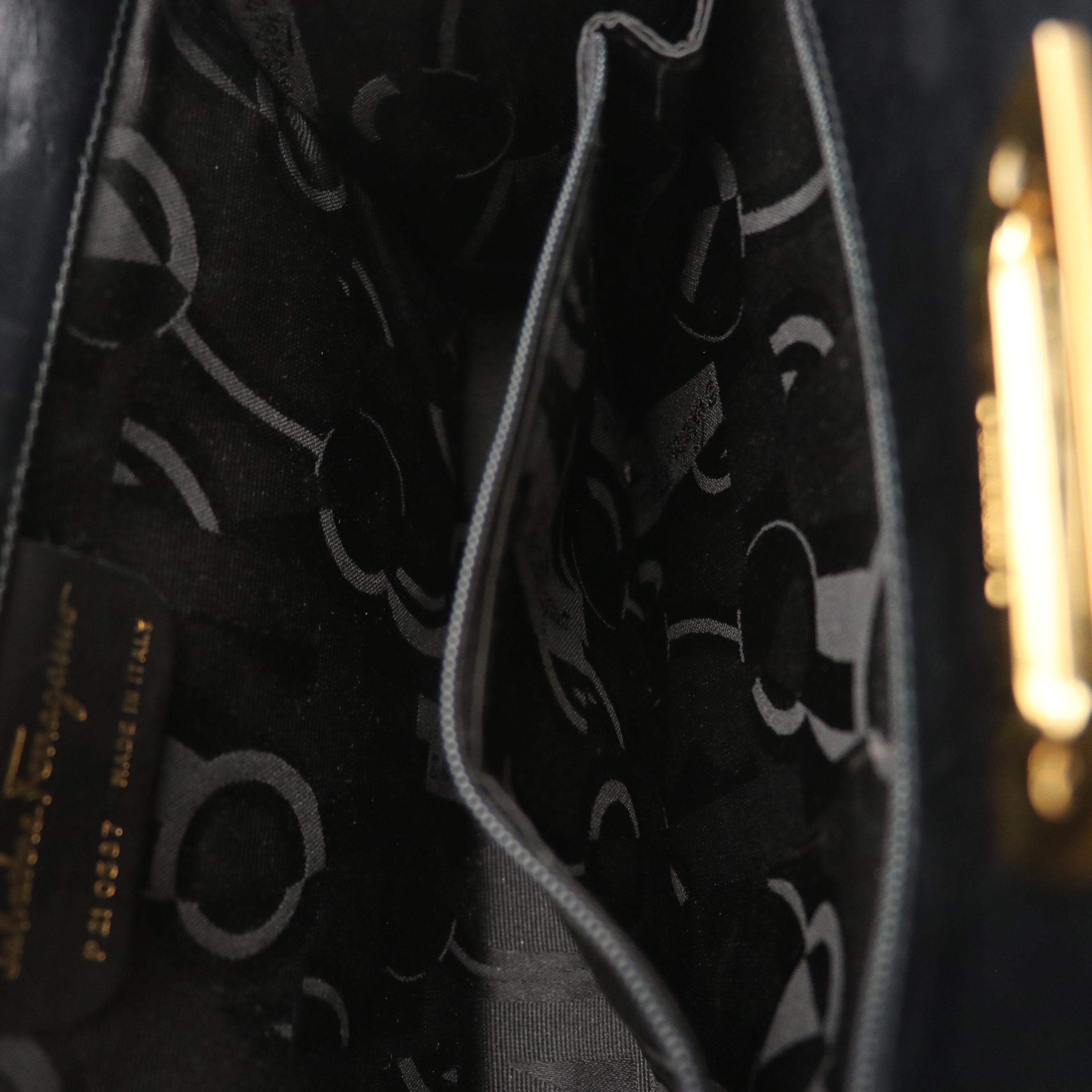 Salvatore Ferragamo Gancini Closure Chain Link Crossbody Bag in Black Leather