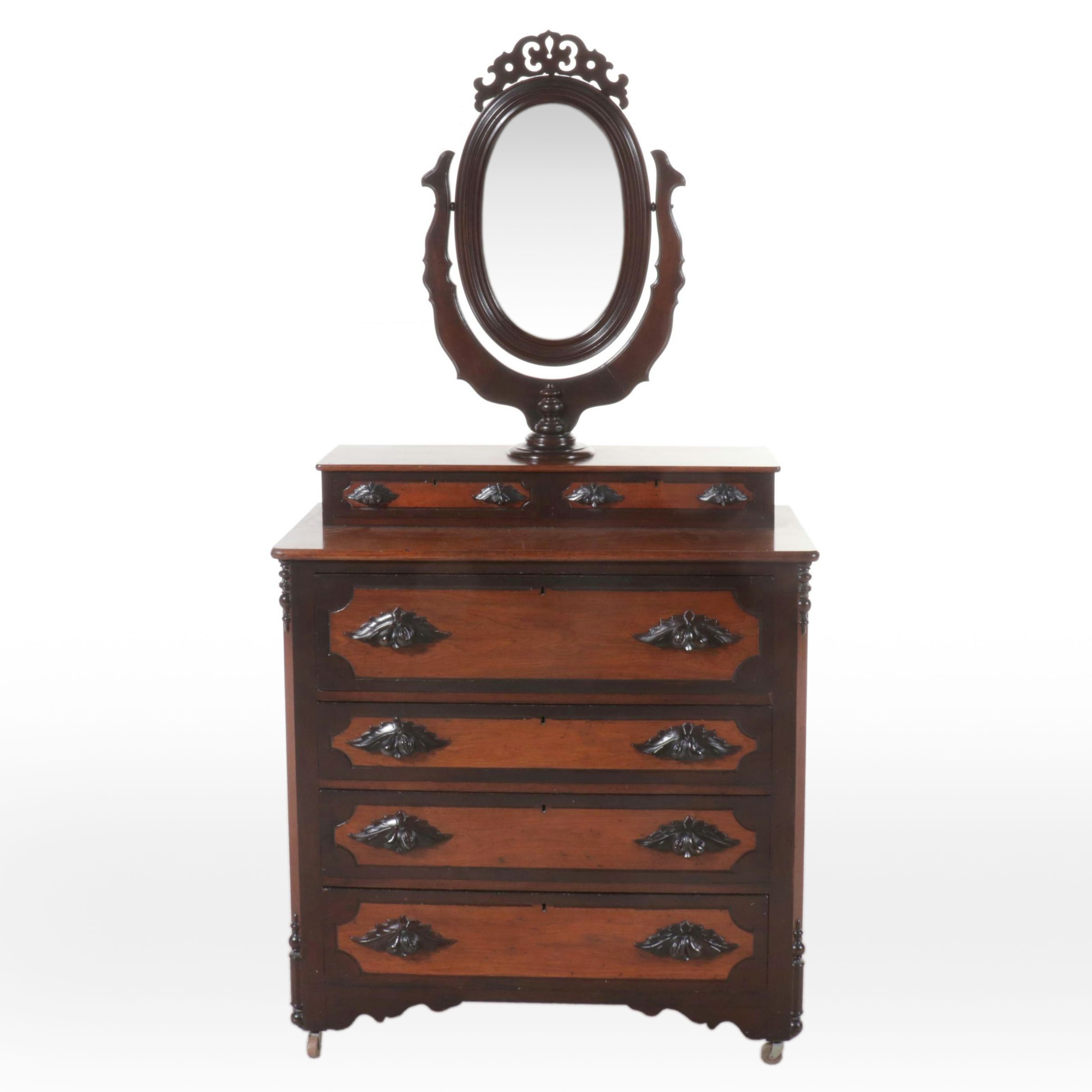 Victorian Mahogany Dresser and Mirror, Early 20th Century