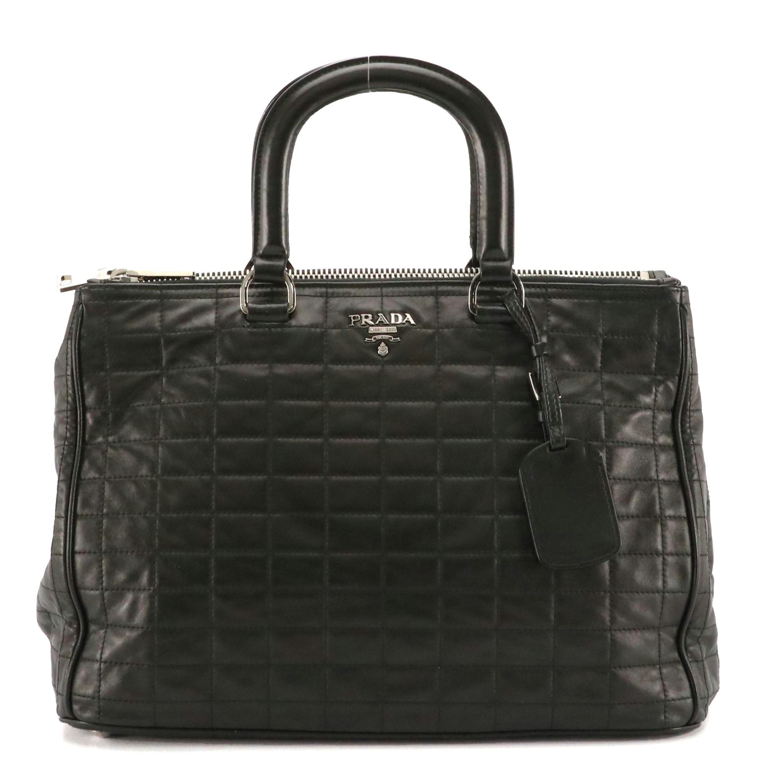 Prada Top Handle Bag in Black Quilted Nappa Leather