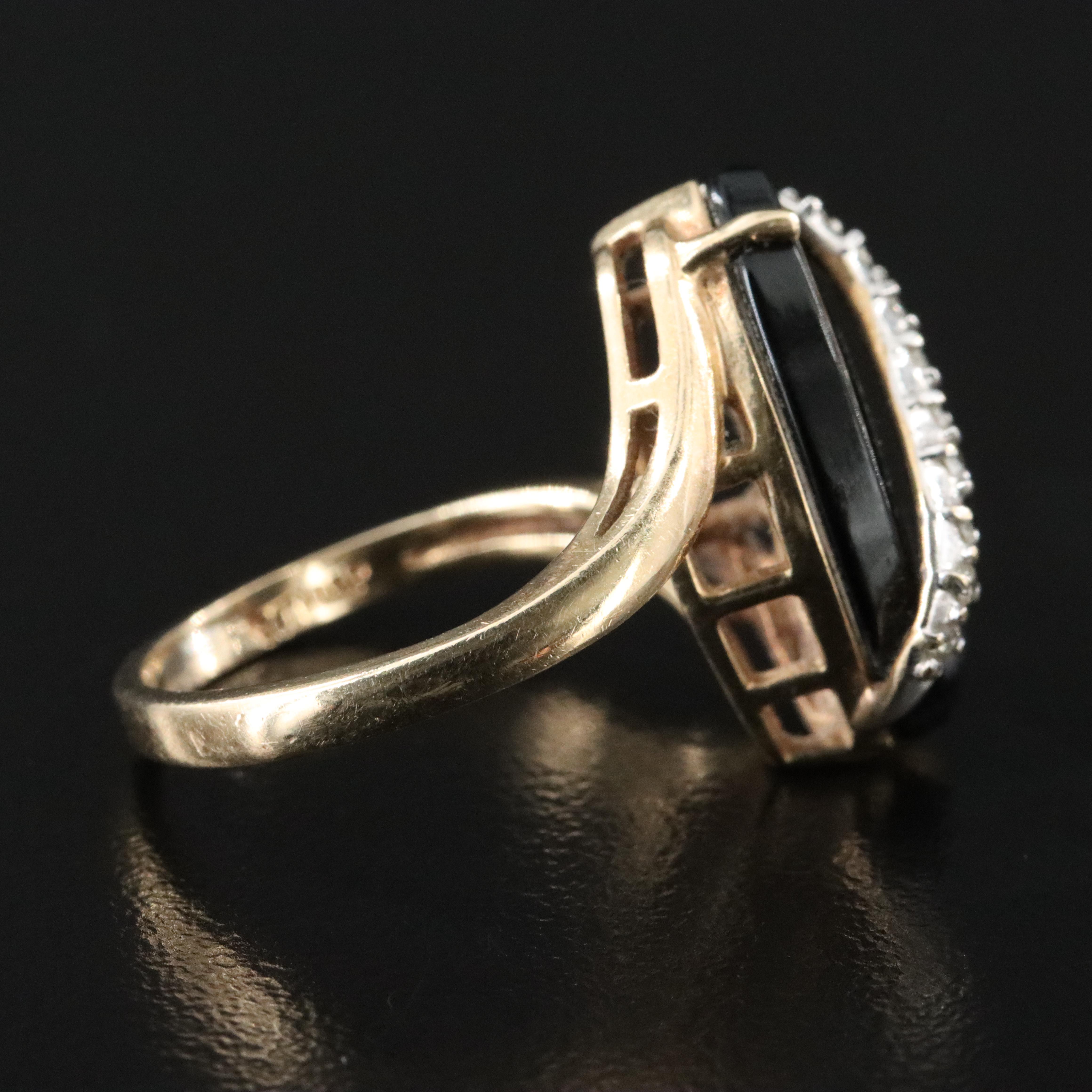 10K Navette Black Onyx and Diamond Ring