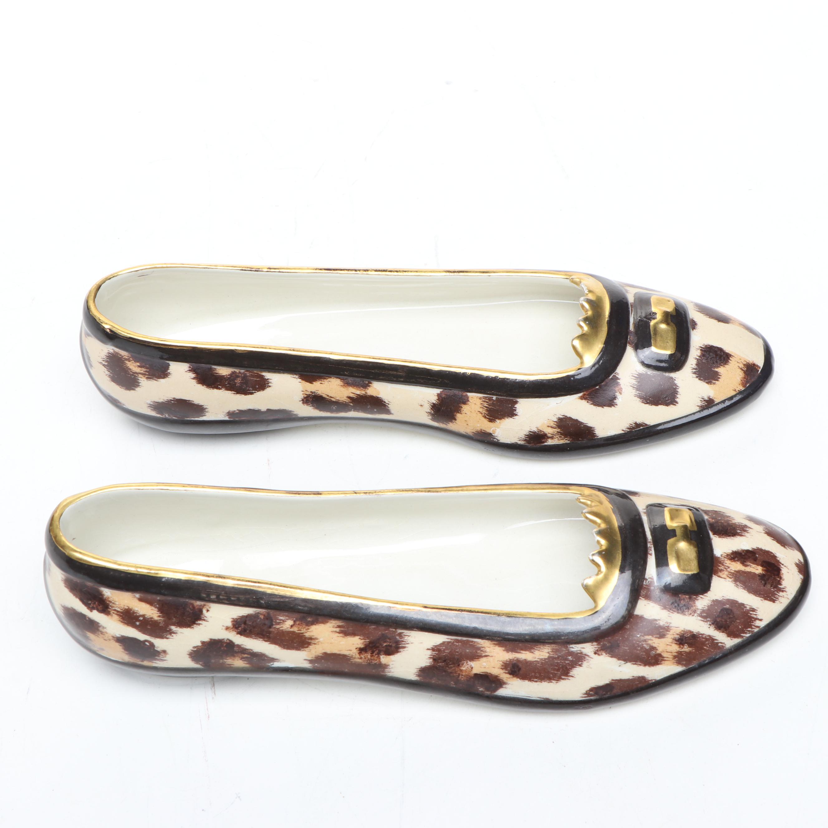 Pair of Italian Ceramic Leopard Print Shoes