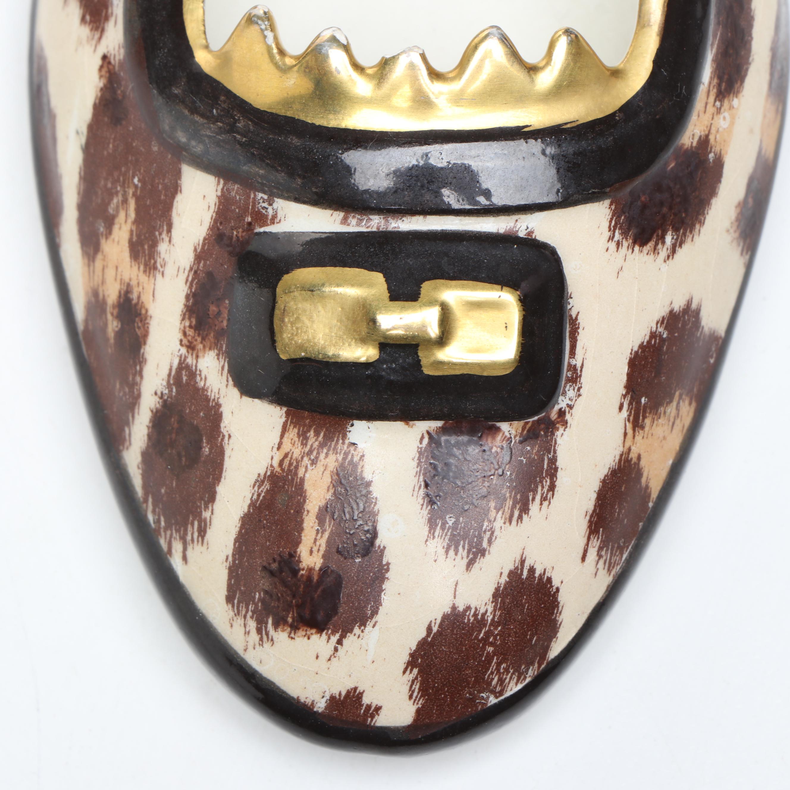 Pair of Italian Ceramic Leopard Print Shoes