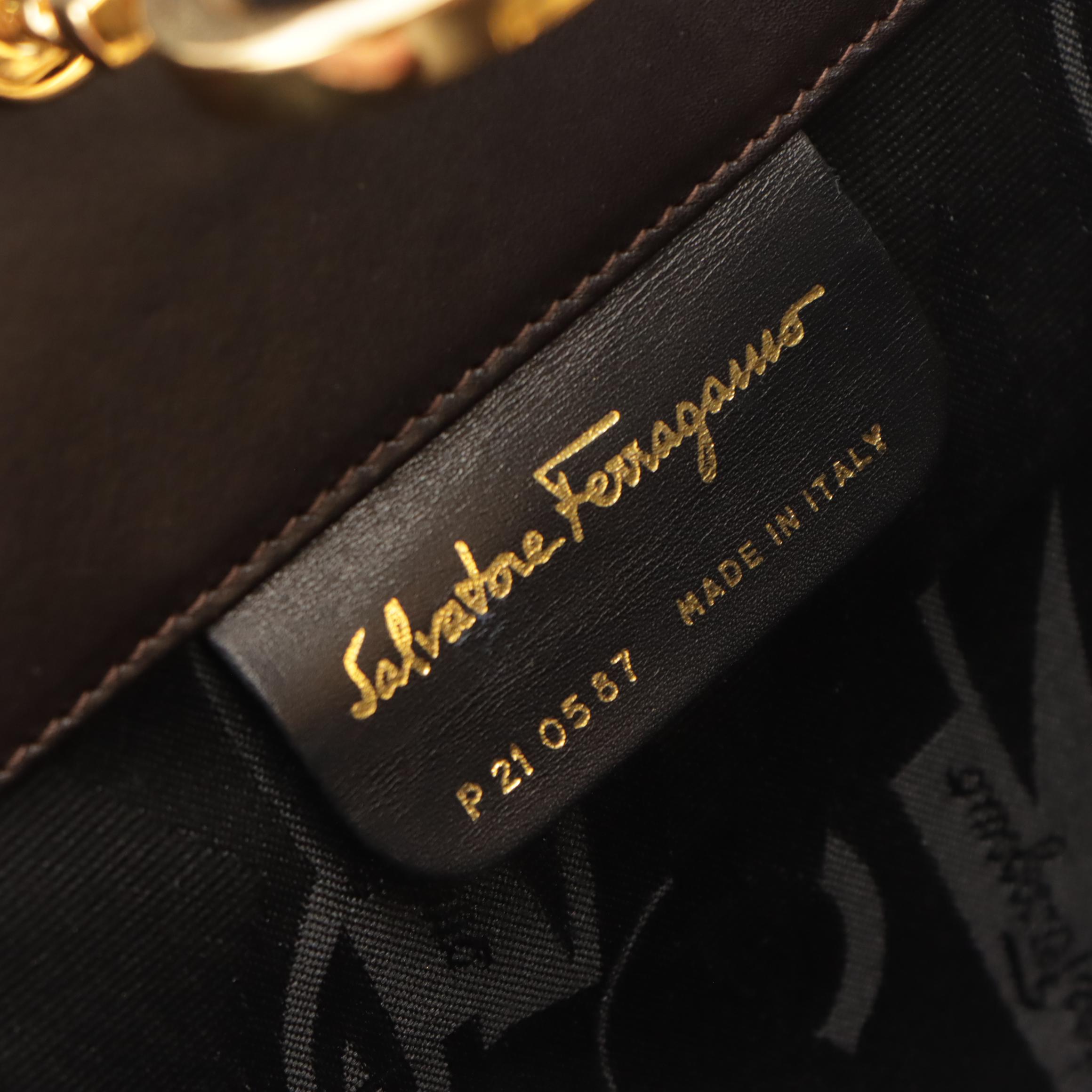 Salvatore Ferragamo Gancini Closure Chain Link Crossbody Bag in Black Leather