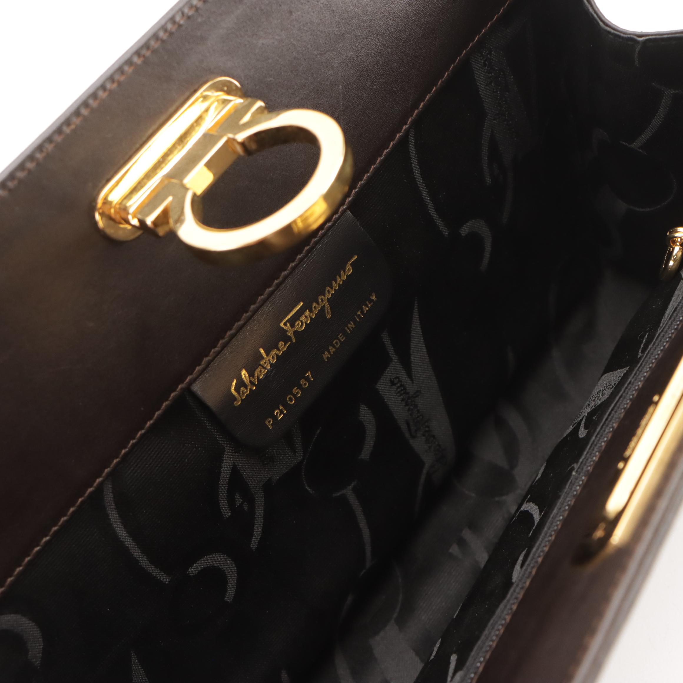 Salvatore Ferragamo Gancini Closure Chain Link Crossbody Bag in Black Leather