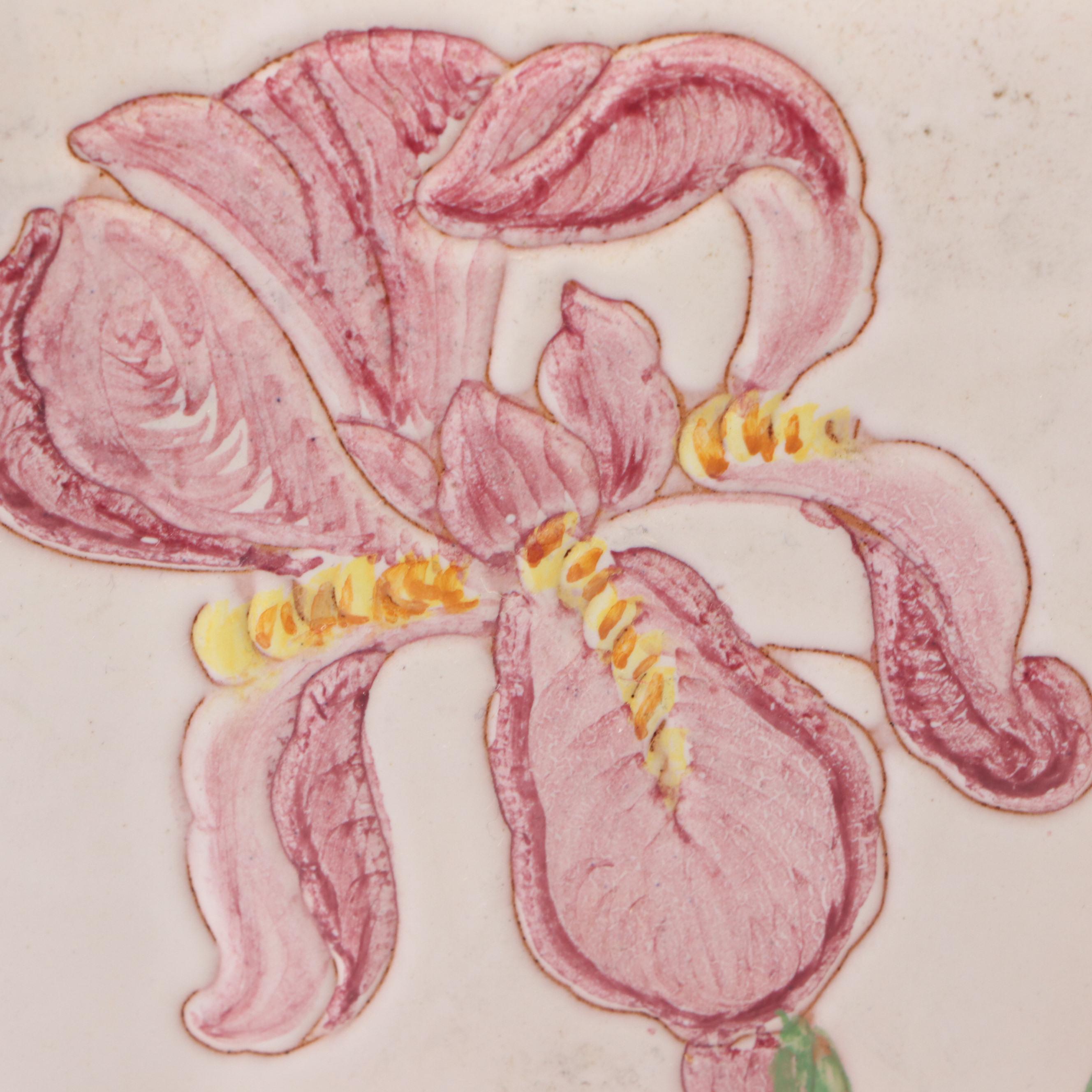 Italian Hand-Painted Ceramic Iris Vases and Pedestal Goblet Vases