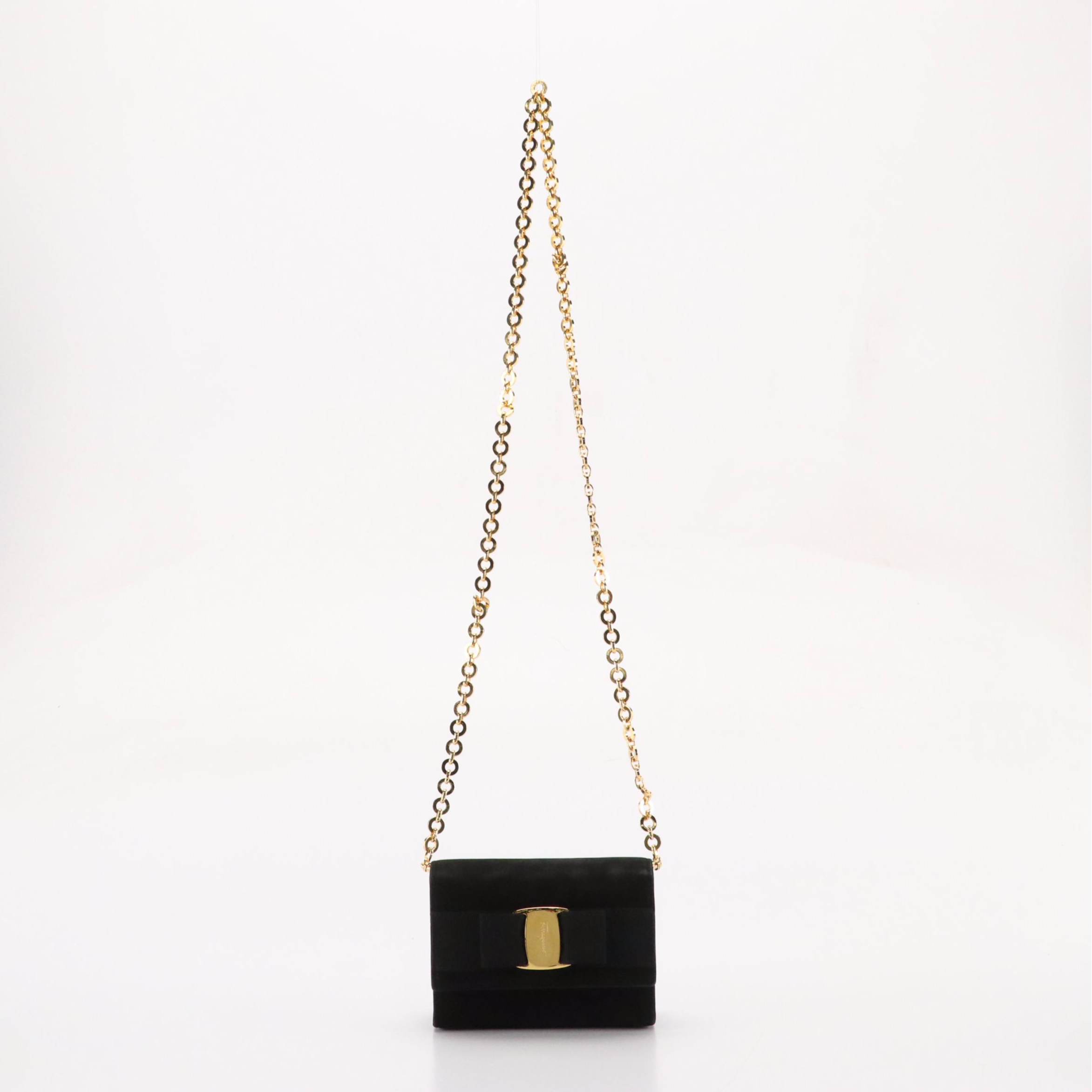 Salvatore Ferragamo Mini Vara Bow Crossbody Bag in Black Suede