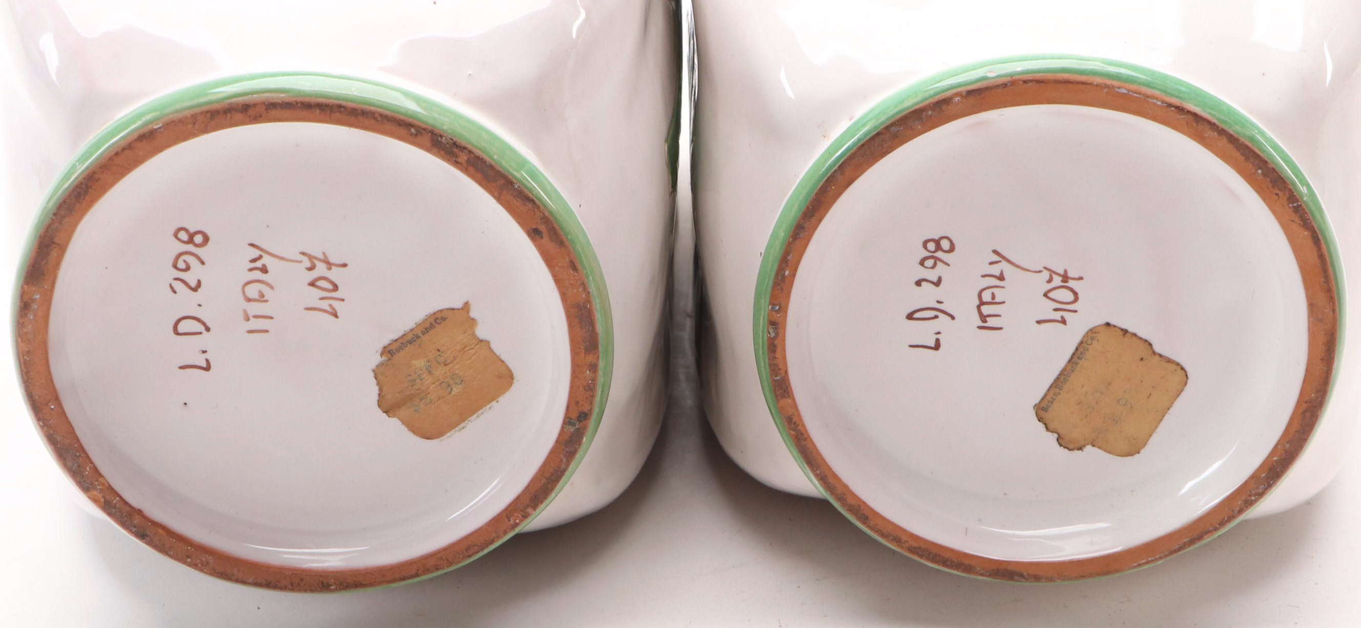 Italian Hand-Painted Ceramic Iris Vases and Pedestal Goblet Vases