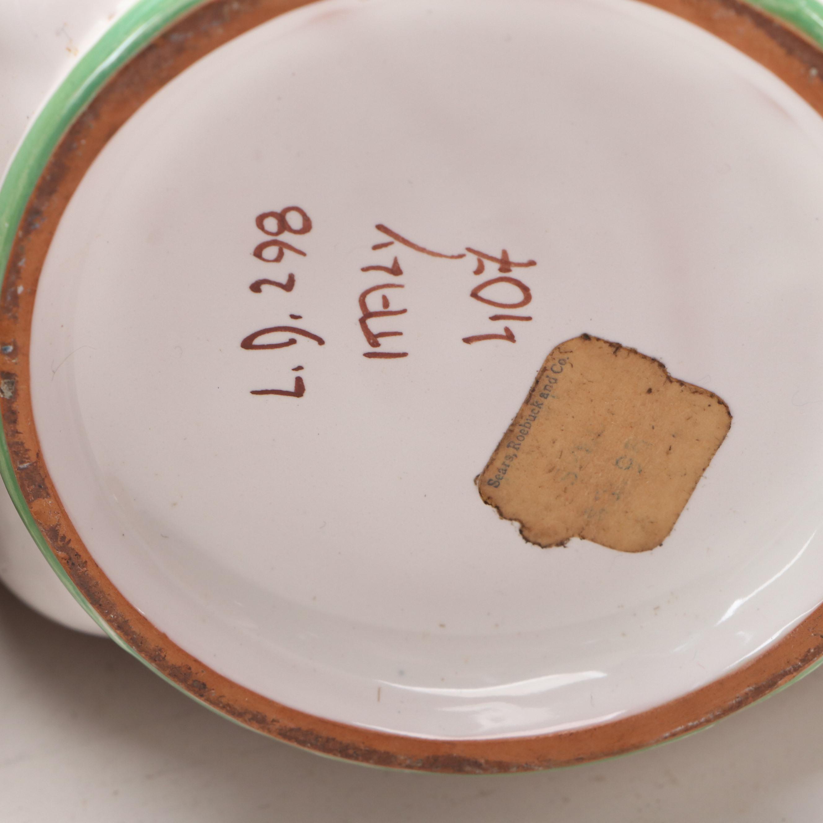 Italian Hand-Painted Ceramic Iris Vases and Pedestal Goblet Vases