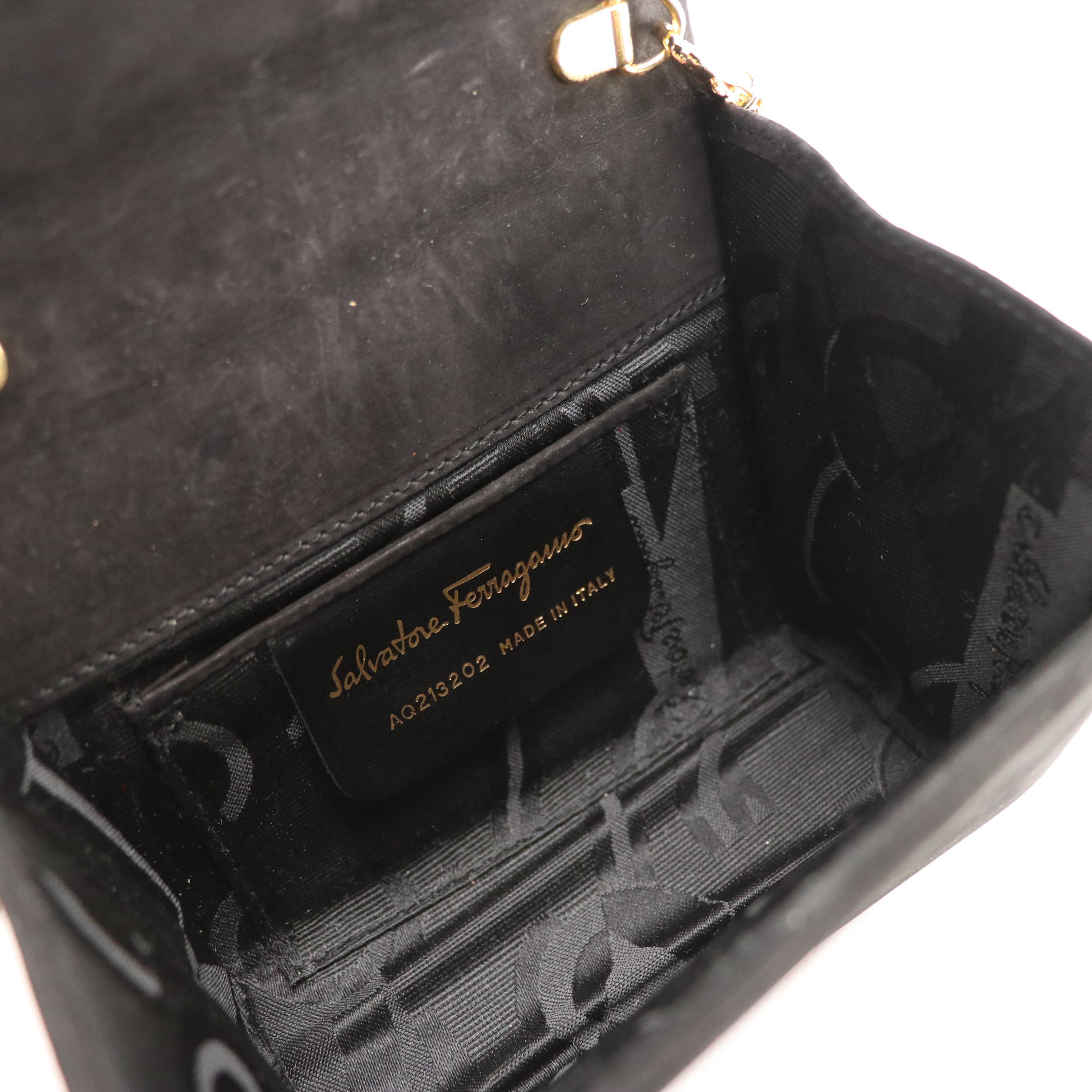 Salvatore Ferragamo Mini Vara Bow Crossbody Bag in Black Suede