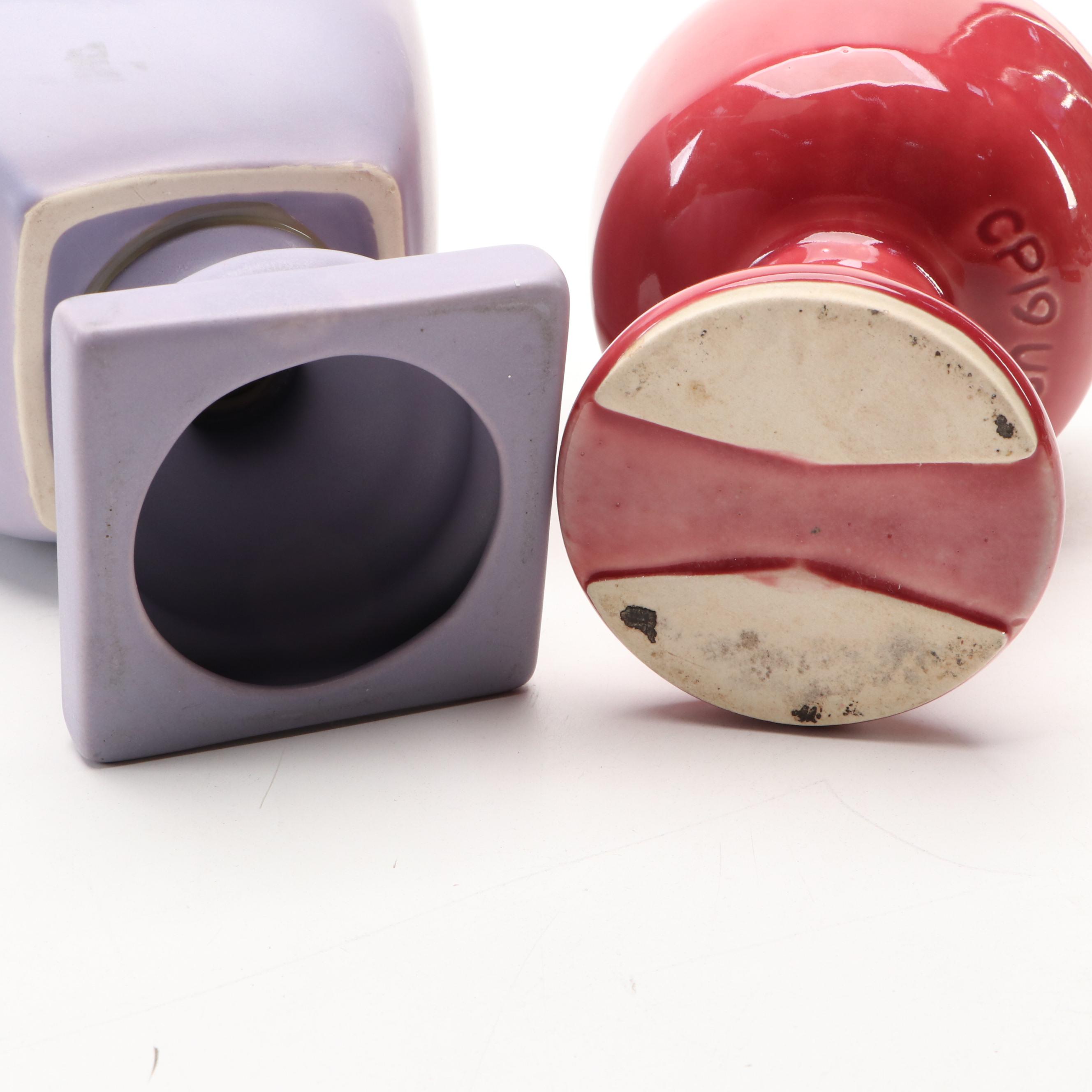 Italian Hand-Painted Ceramic Iris Vases and Pedestal Goblet Vases