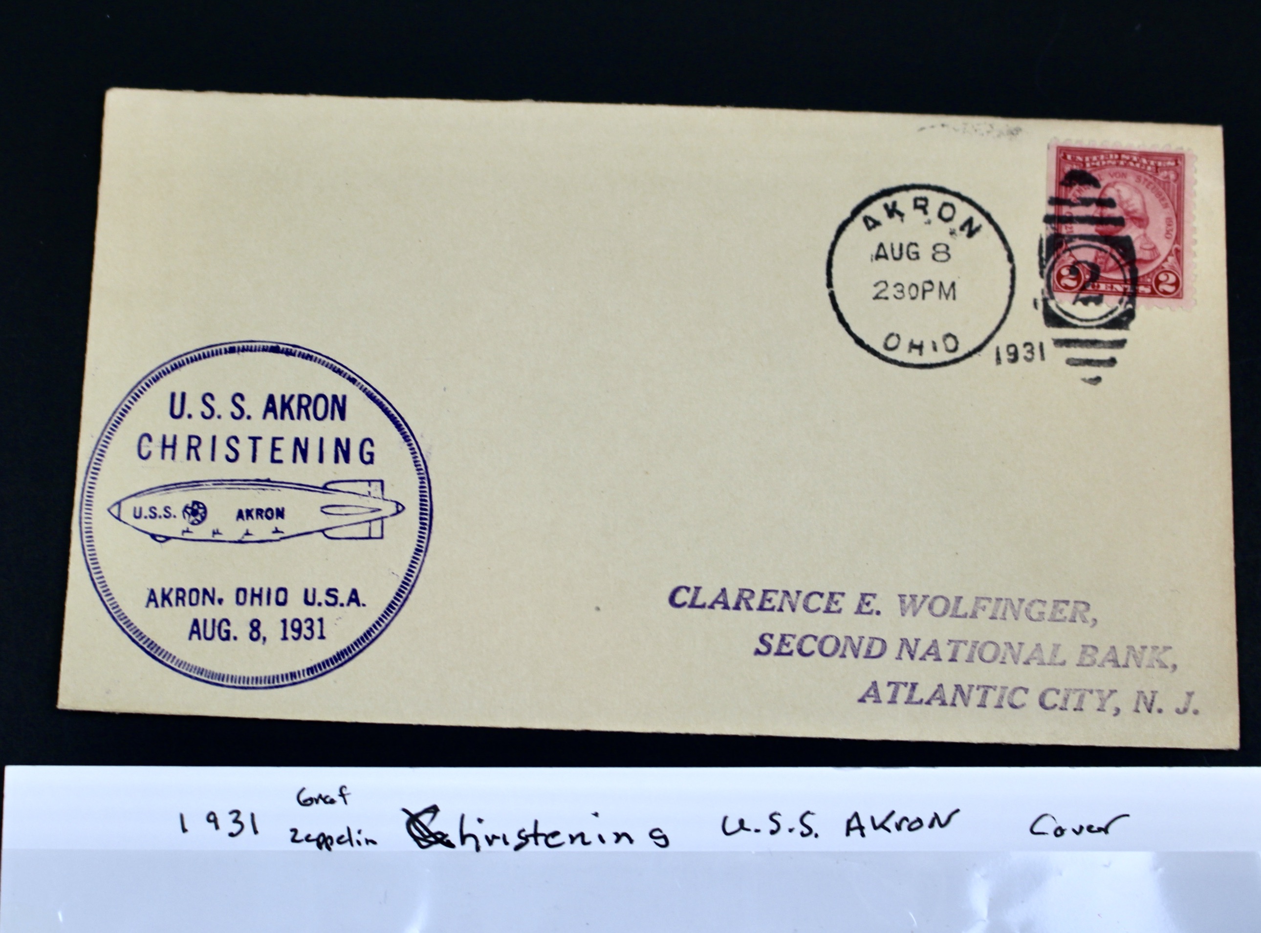 1931 Graf Zeppelin Postal Cover, Christening of U.S.S. Akron