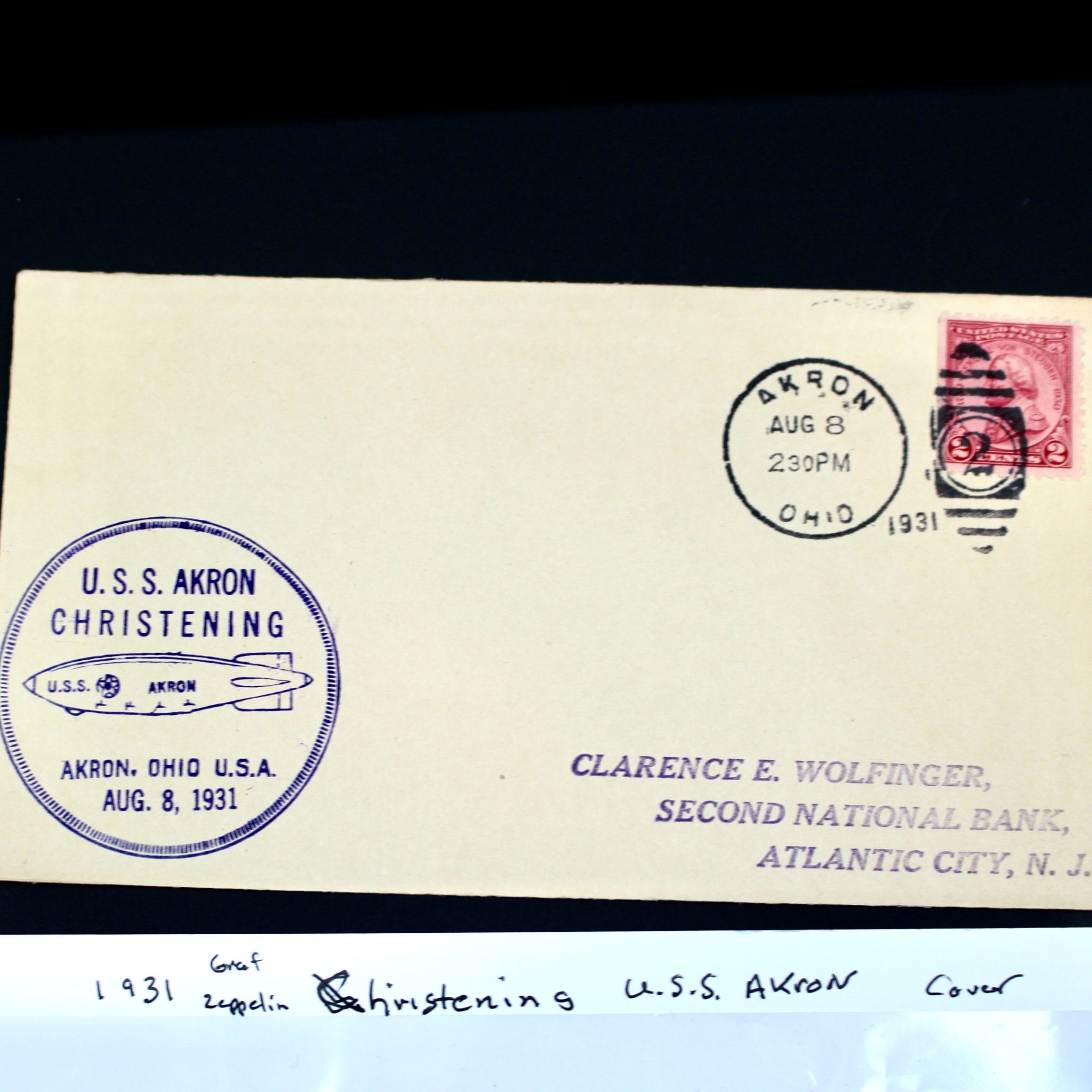 1931 Graf Zeppelin Postal Cover, Christening of U.S.S. Akron
