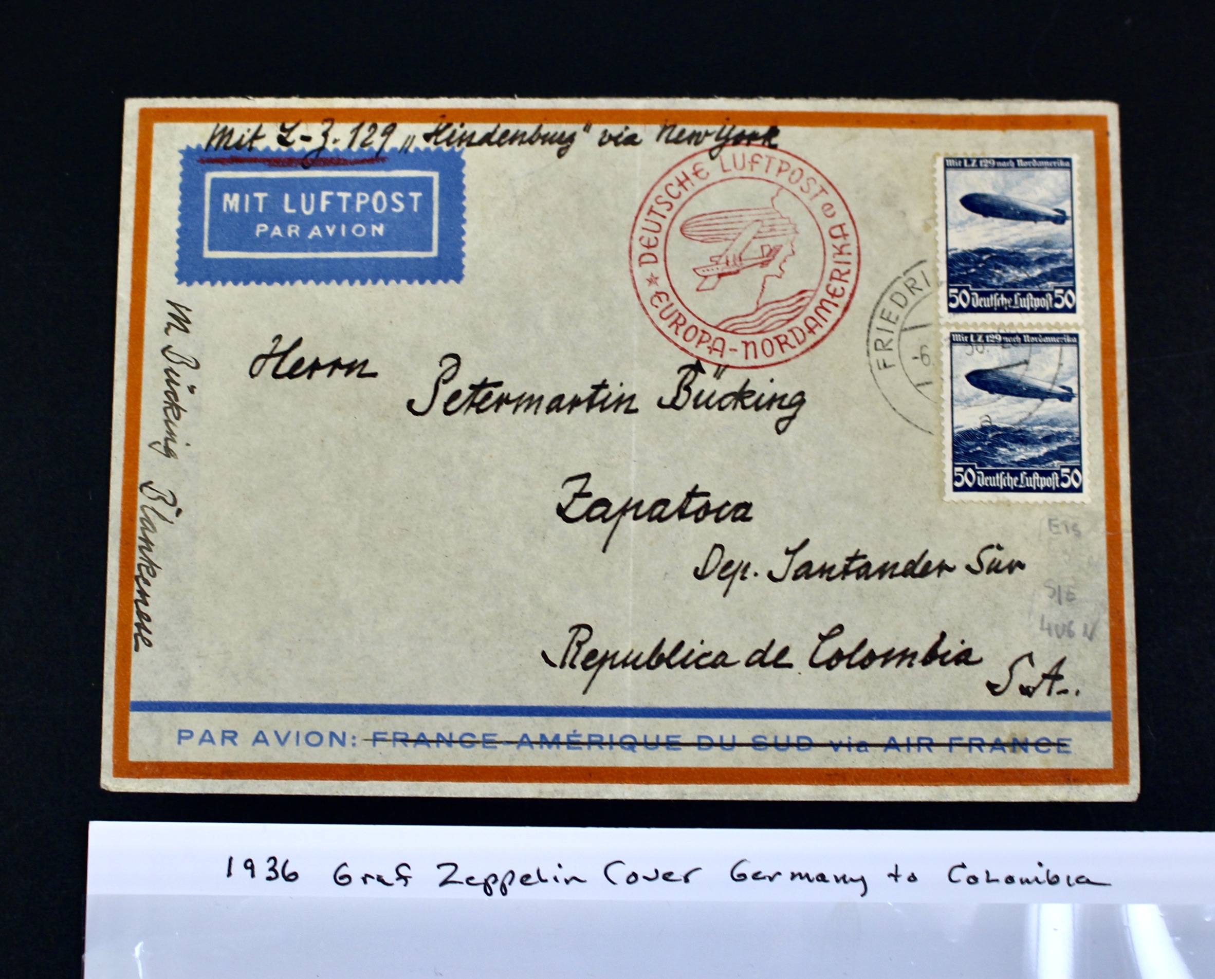 1936 Graf Zeppelin Postal Cover, Germany to Colombia