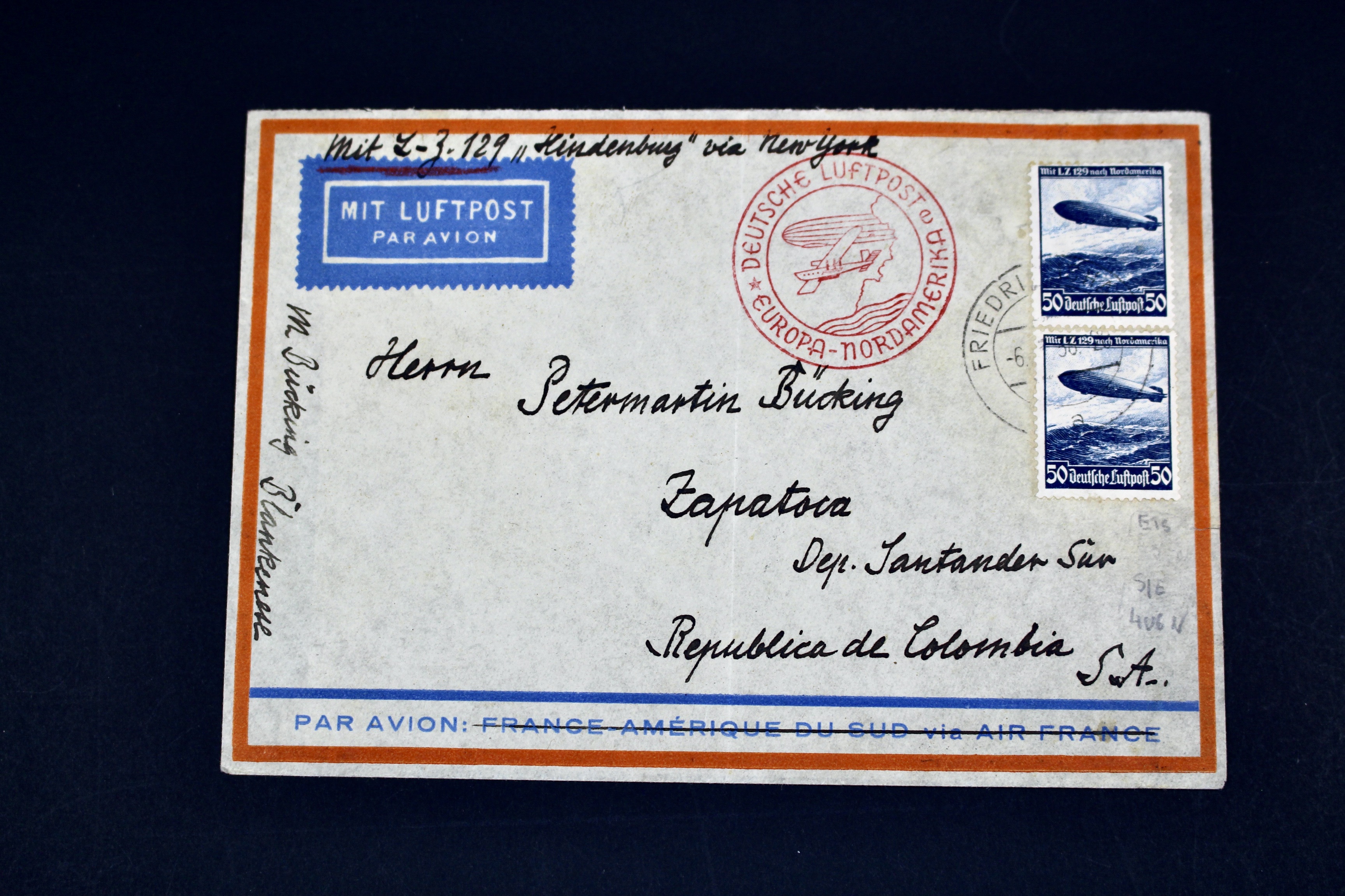 1936 Graf Zeppelin Postal Cover, Germany to Colombia