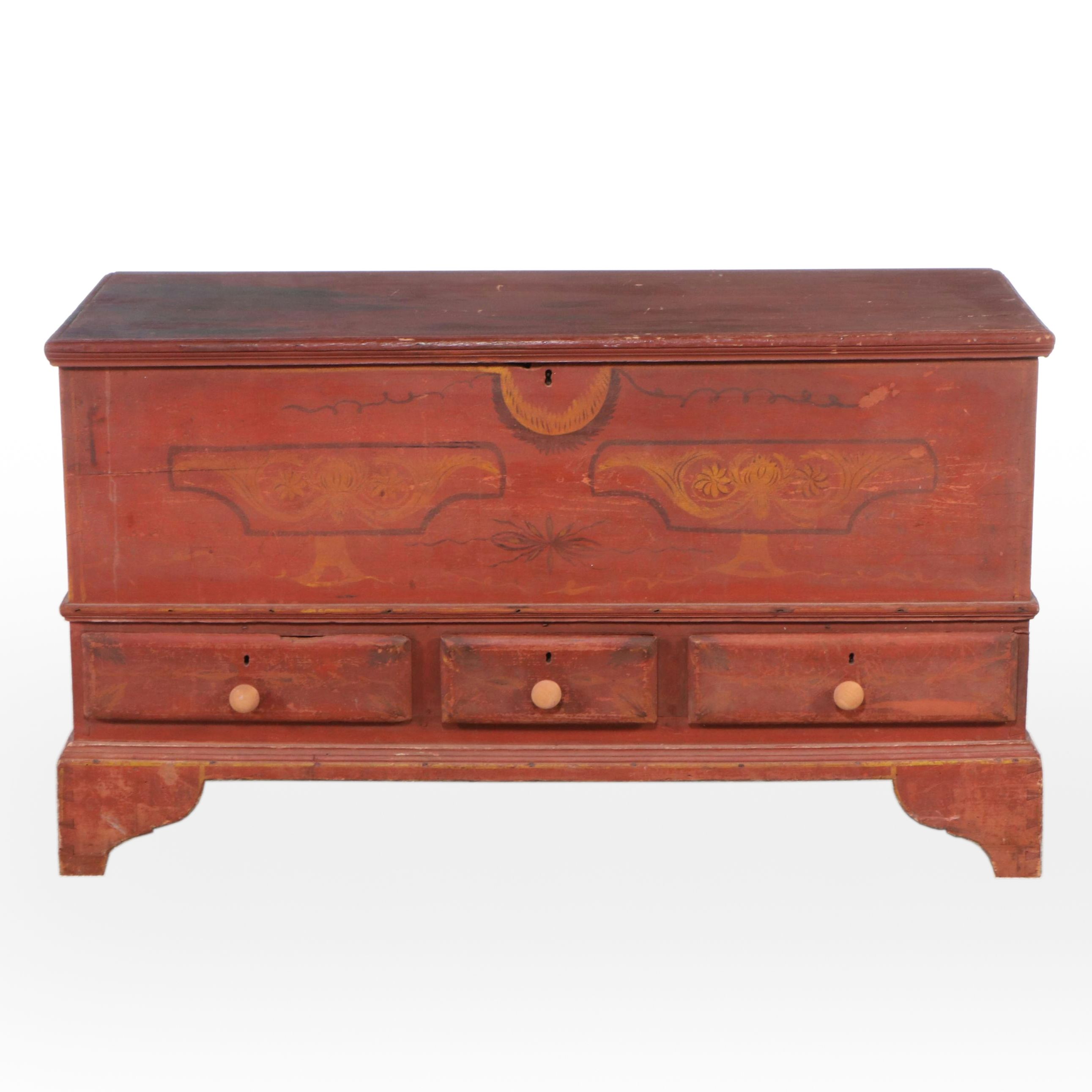Pennsylvania Dutch Style Hand Painted Bench-Made Blanket Chest, 19th Century