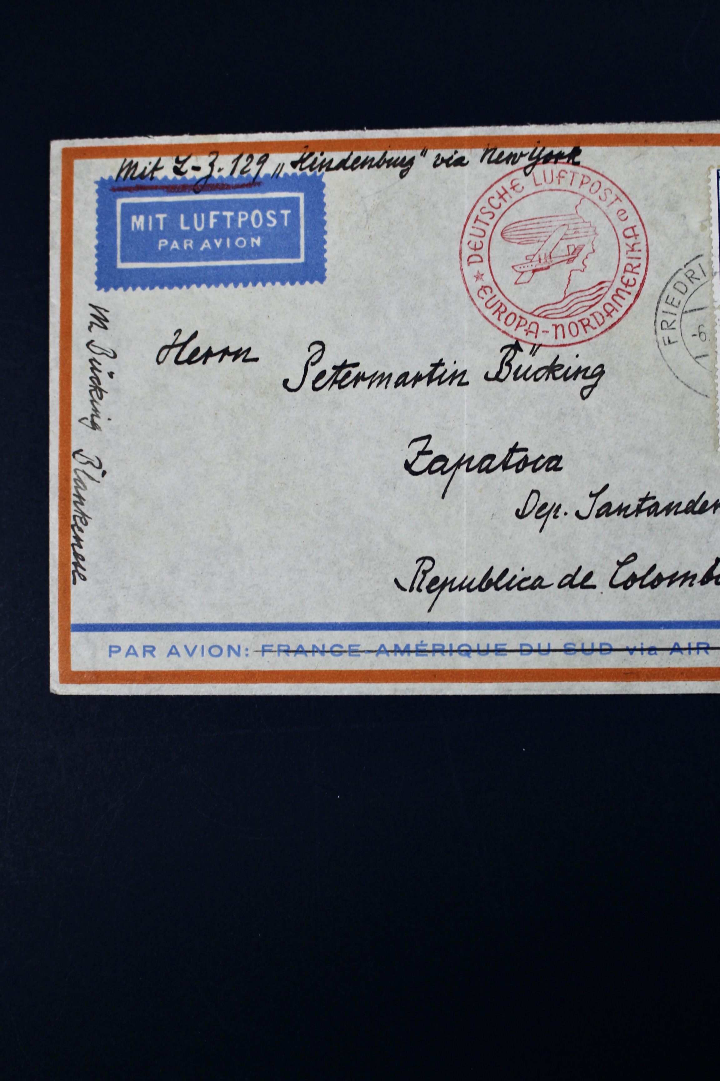 1936 Graf Zeppelin Postal Cover, Germany to Colombia