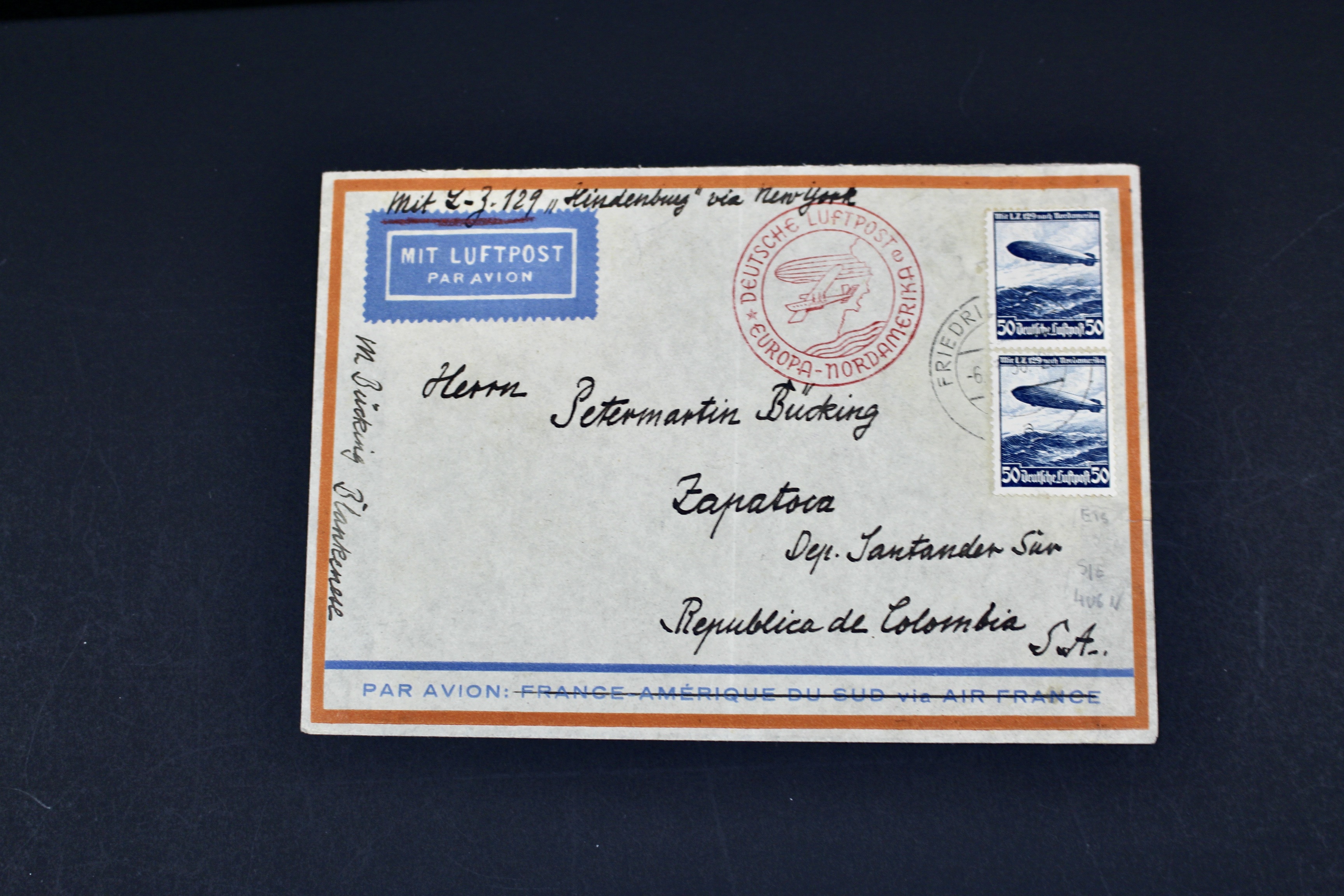 1936 Graf Zeppelin Postal Cover, Germany to Colombia