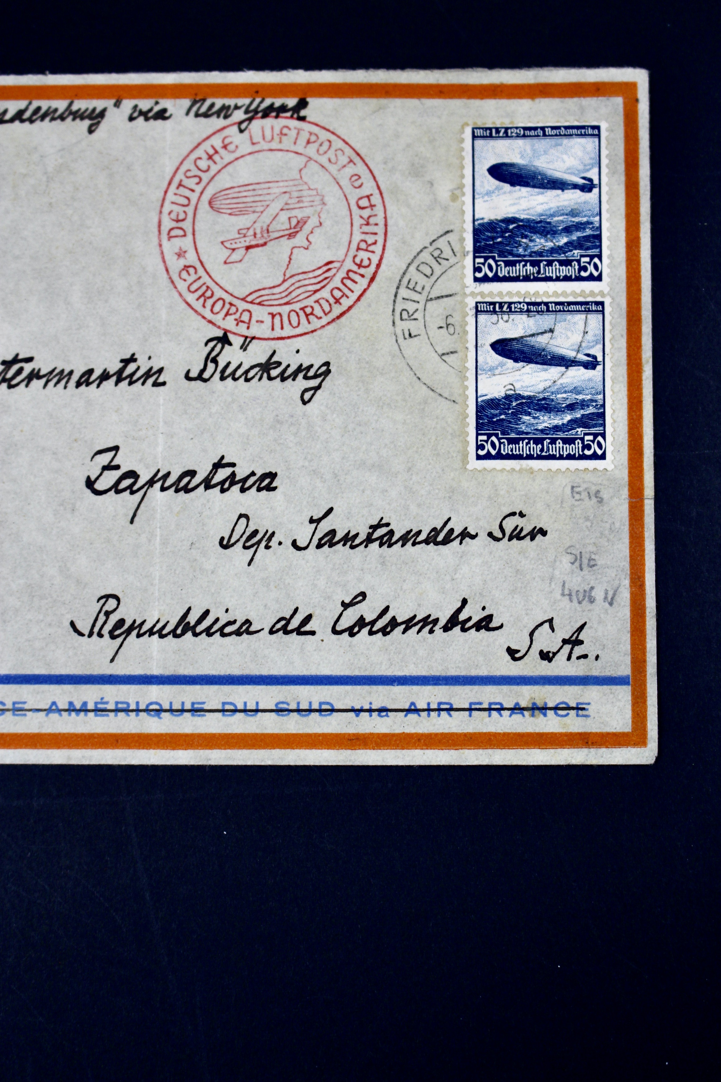 1936 Graf Zeppelin Postal Cover, Germany to Colombia