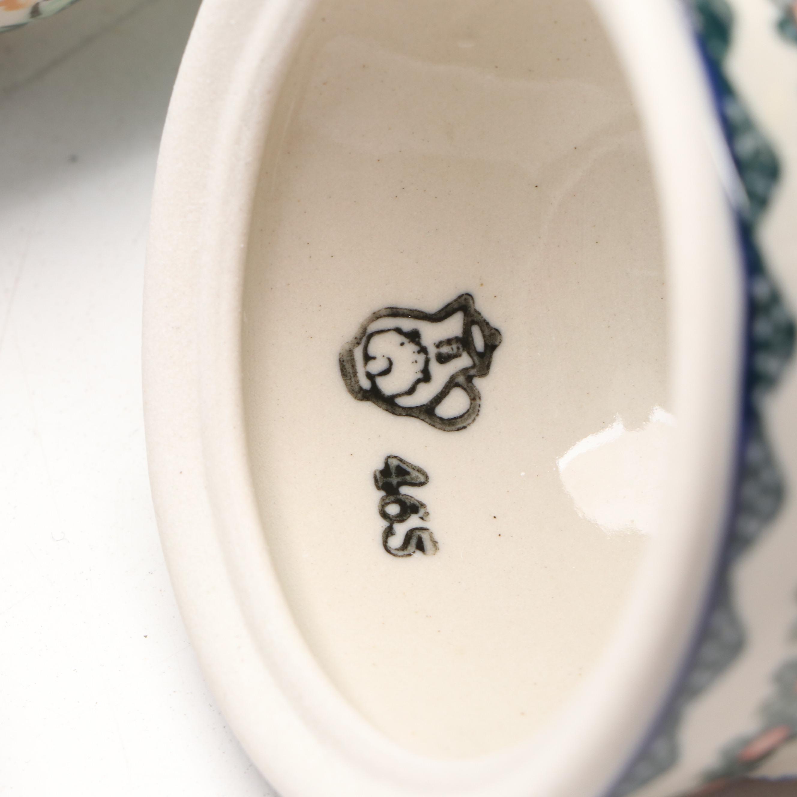 Bolesławiec Pottery Covered Butter Dish with Other Tableware